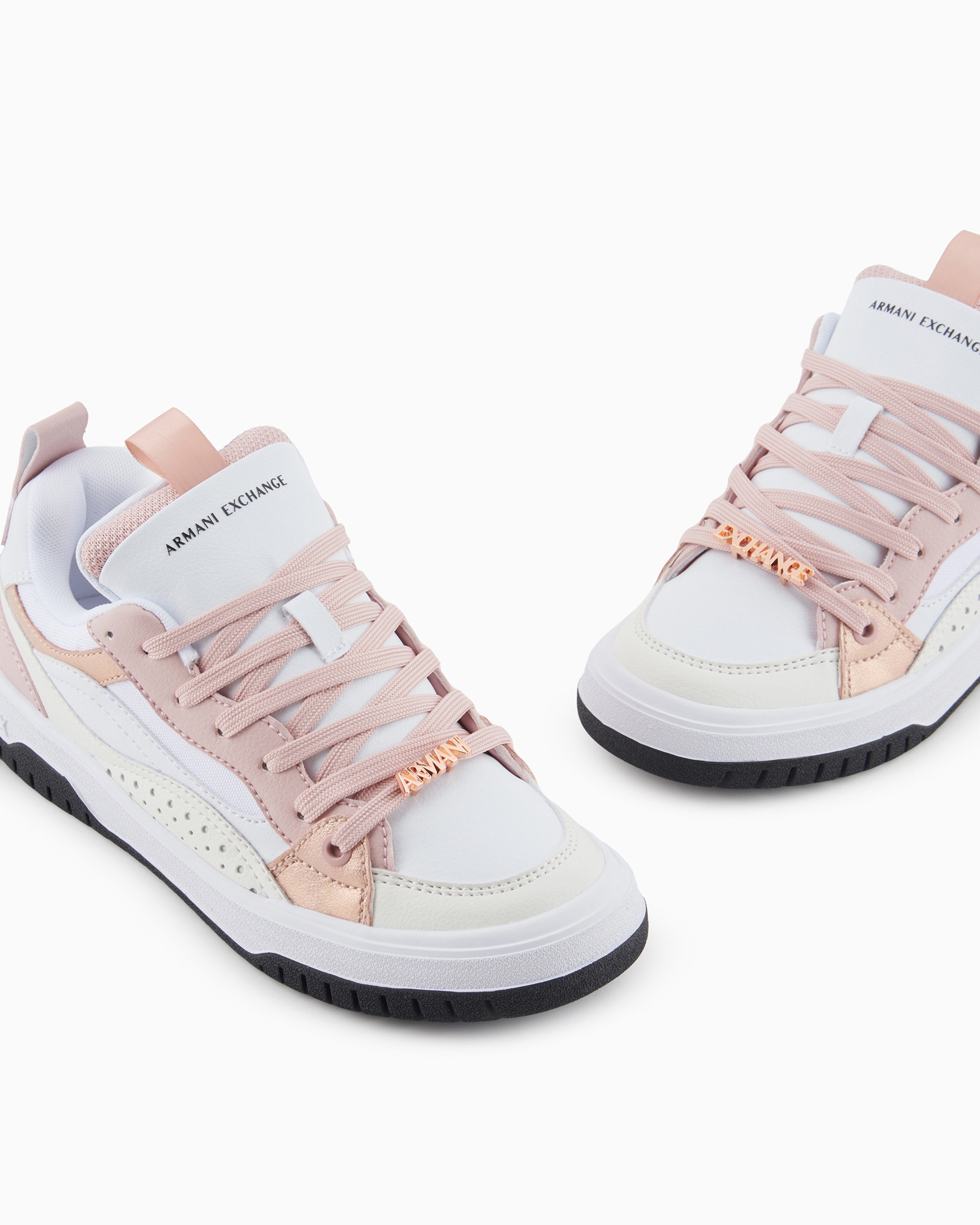 Shop Armani Exchange Sneakers With Metal Details And Logo In Pink