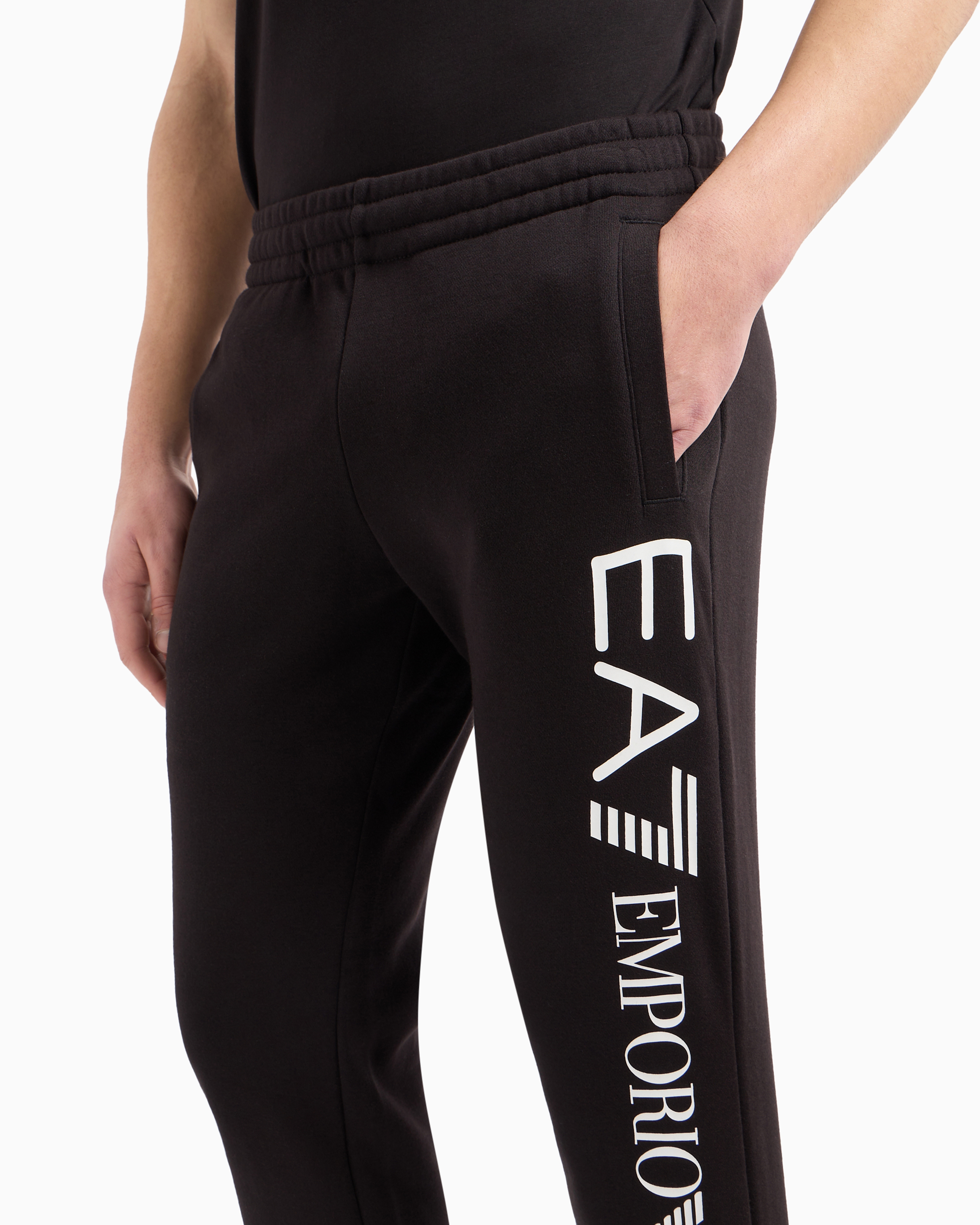 Ea7 Logo Series Cotton Joggers In Black
