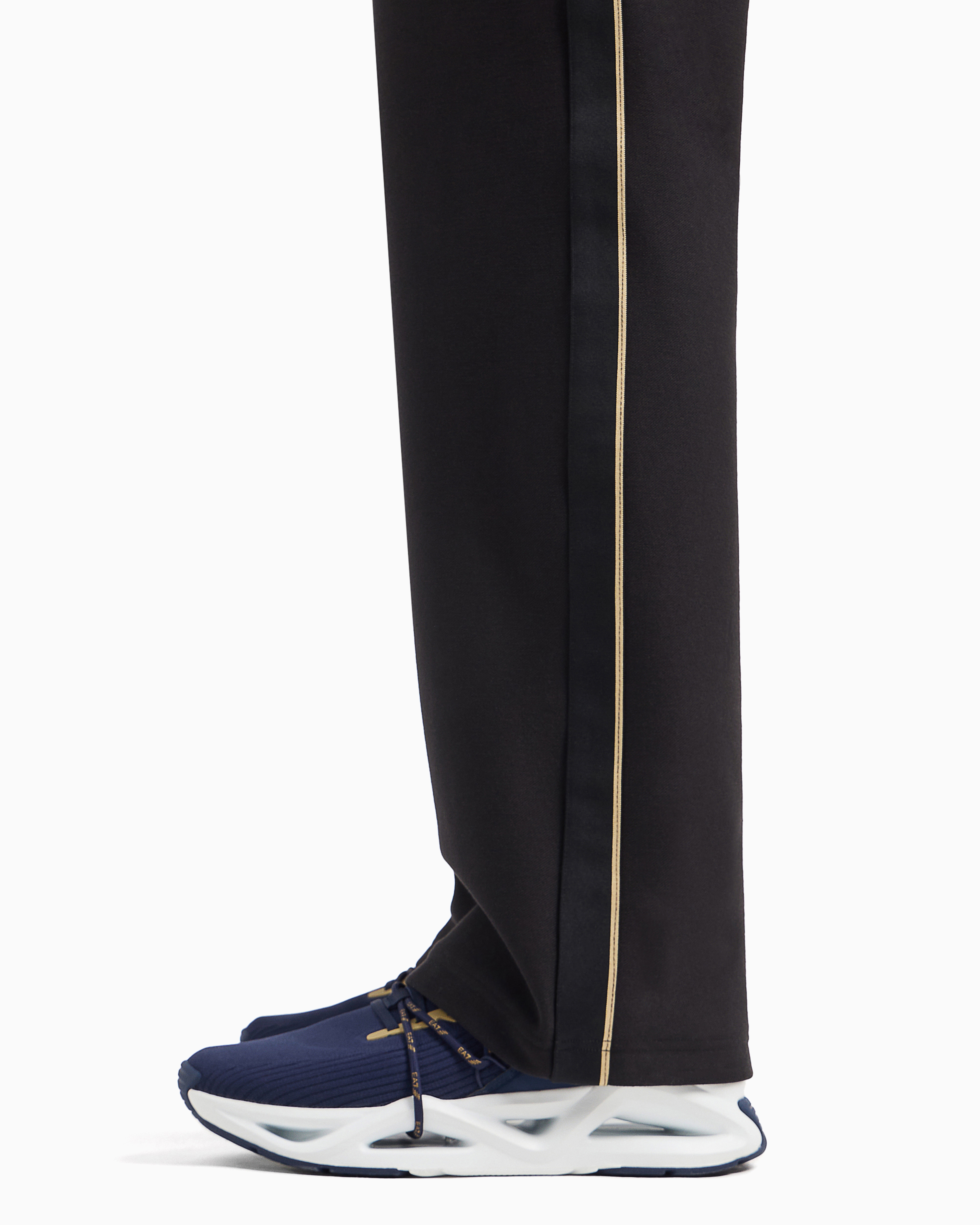 Shop Ea7 Gold Label Stretch Cotton-blend Trousers In Black