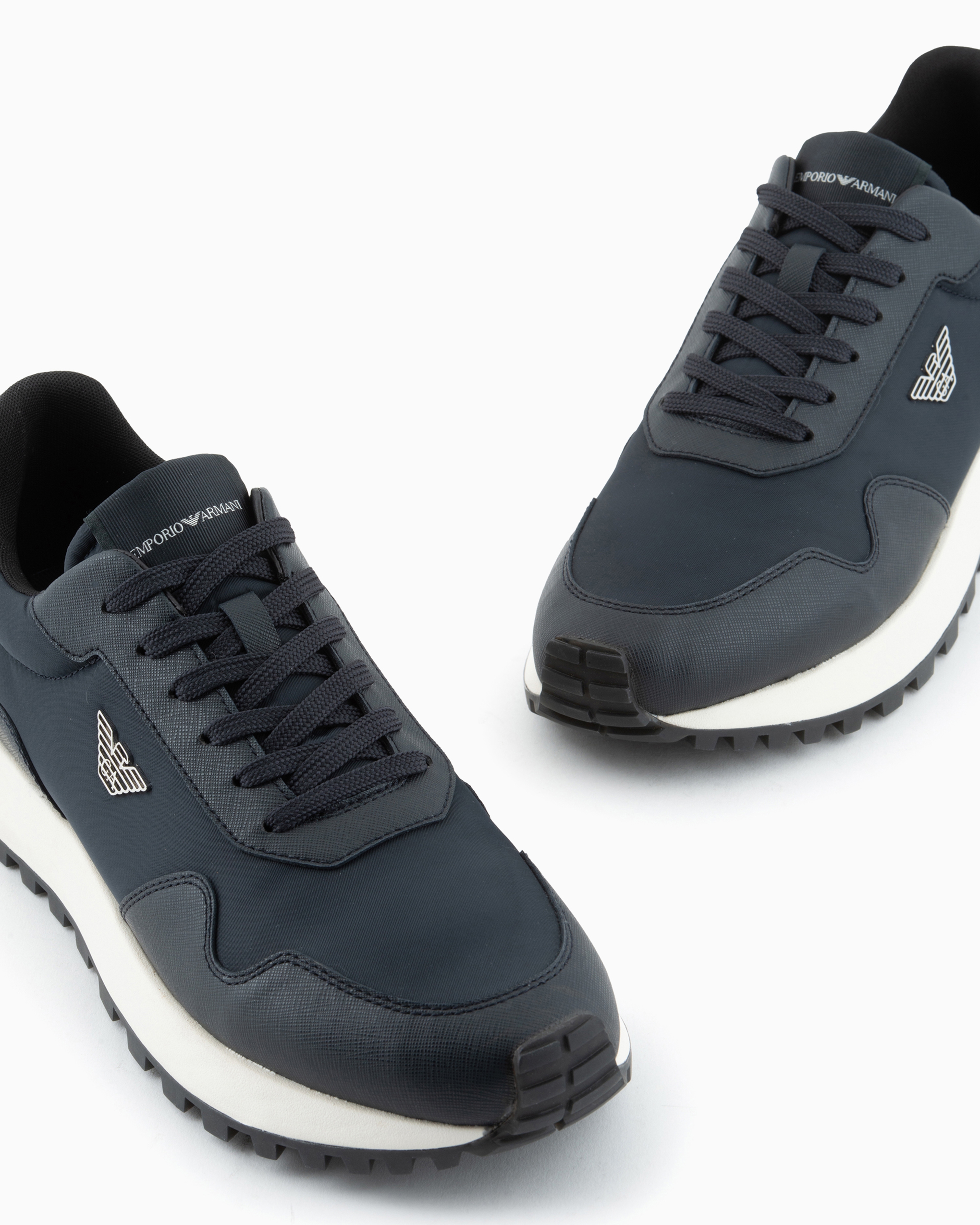 EMPORIO ARMANI ASV RECYCLED NYLON SNEAKERS WITH REGENERATED SAFFIANO DETAILS 