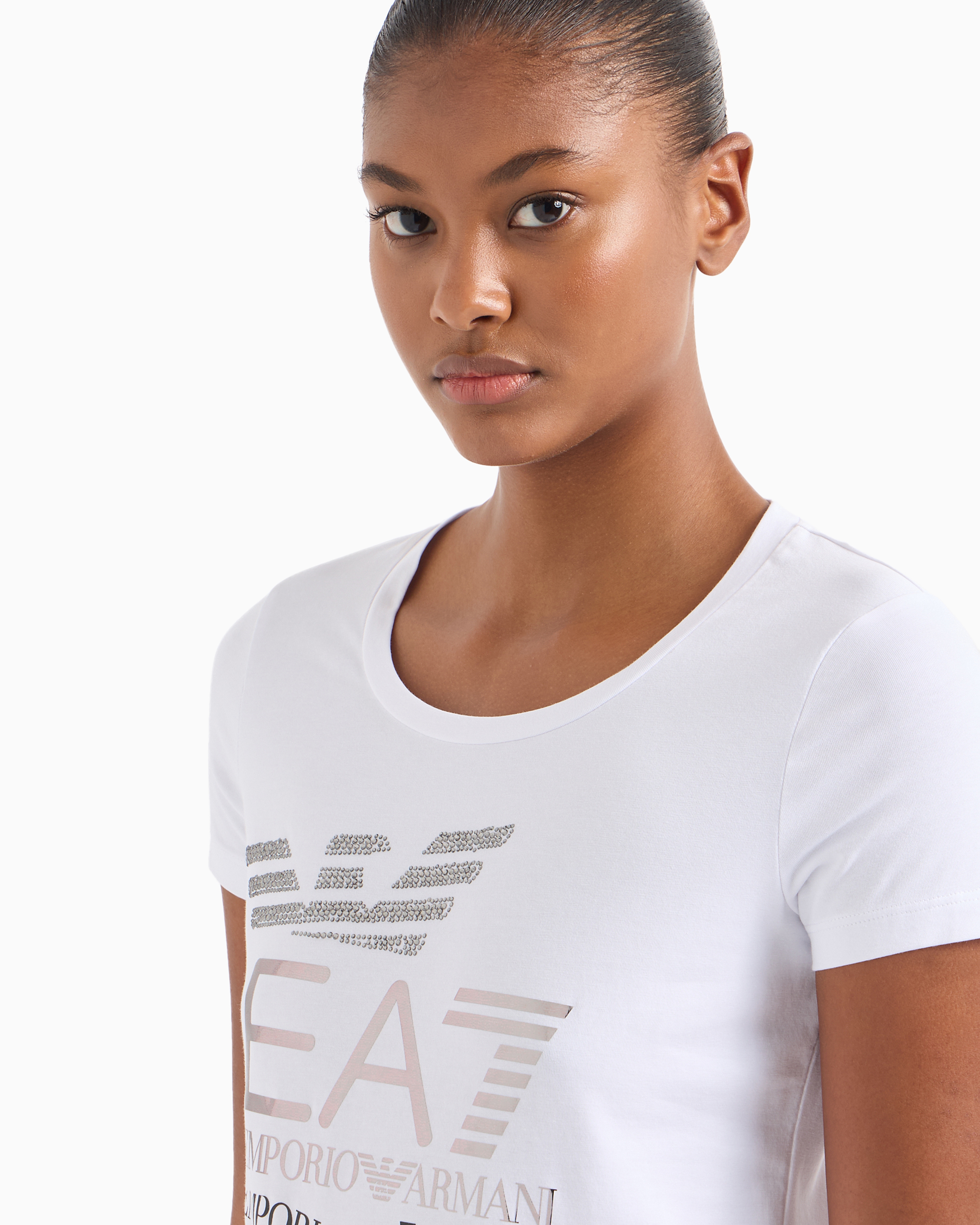 Shop Ea7 Logo Series Stretch-cotton Crew-neck T-shirt In White