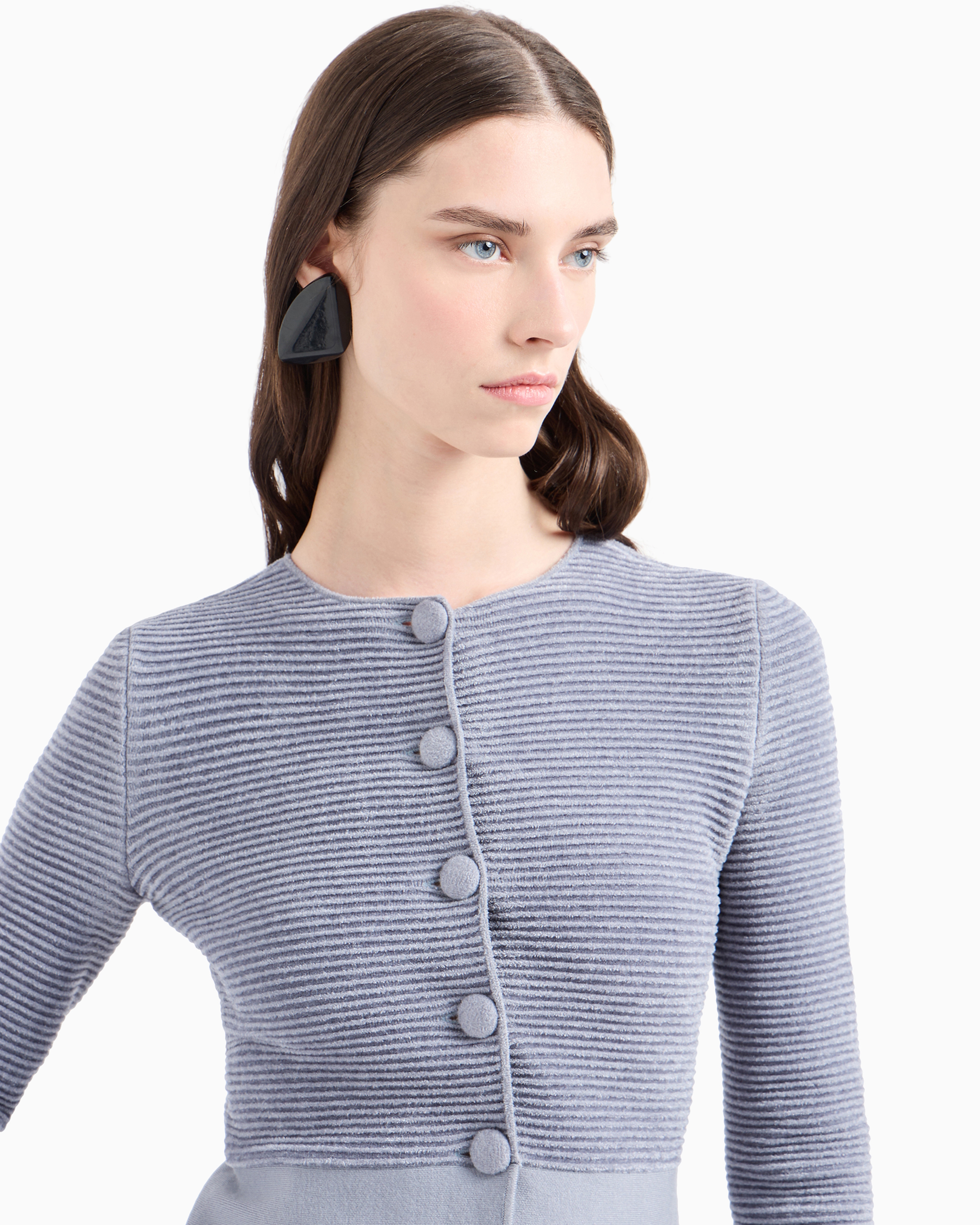 Shop Emporio Armani Ottoman-fabric Cardigan Jacket With Peplum In Gray