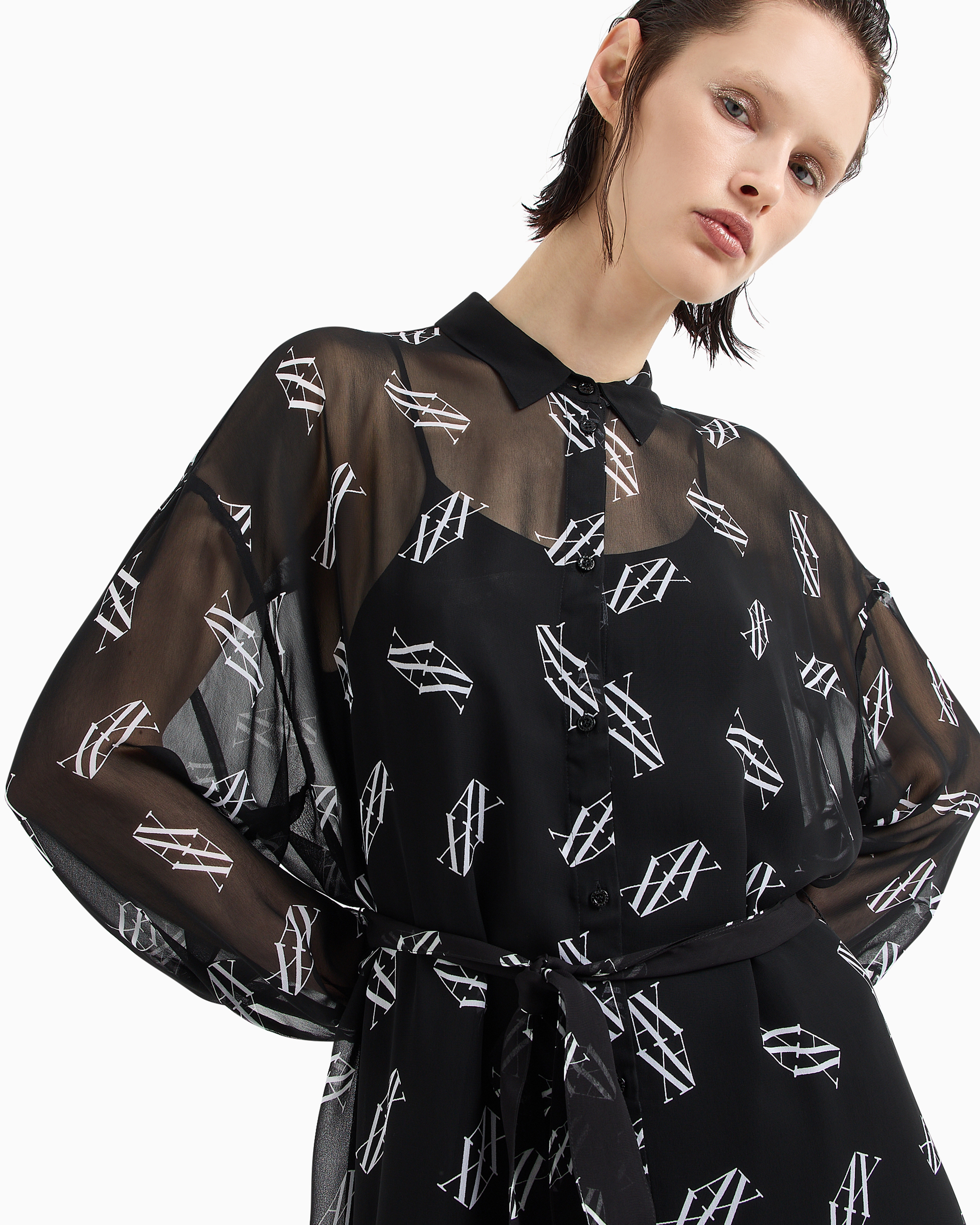 Cropped jacket in shiny crinkle fabric with hood | Armani