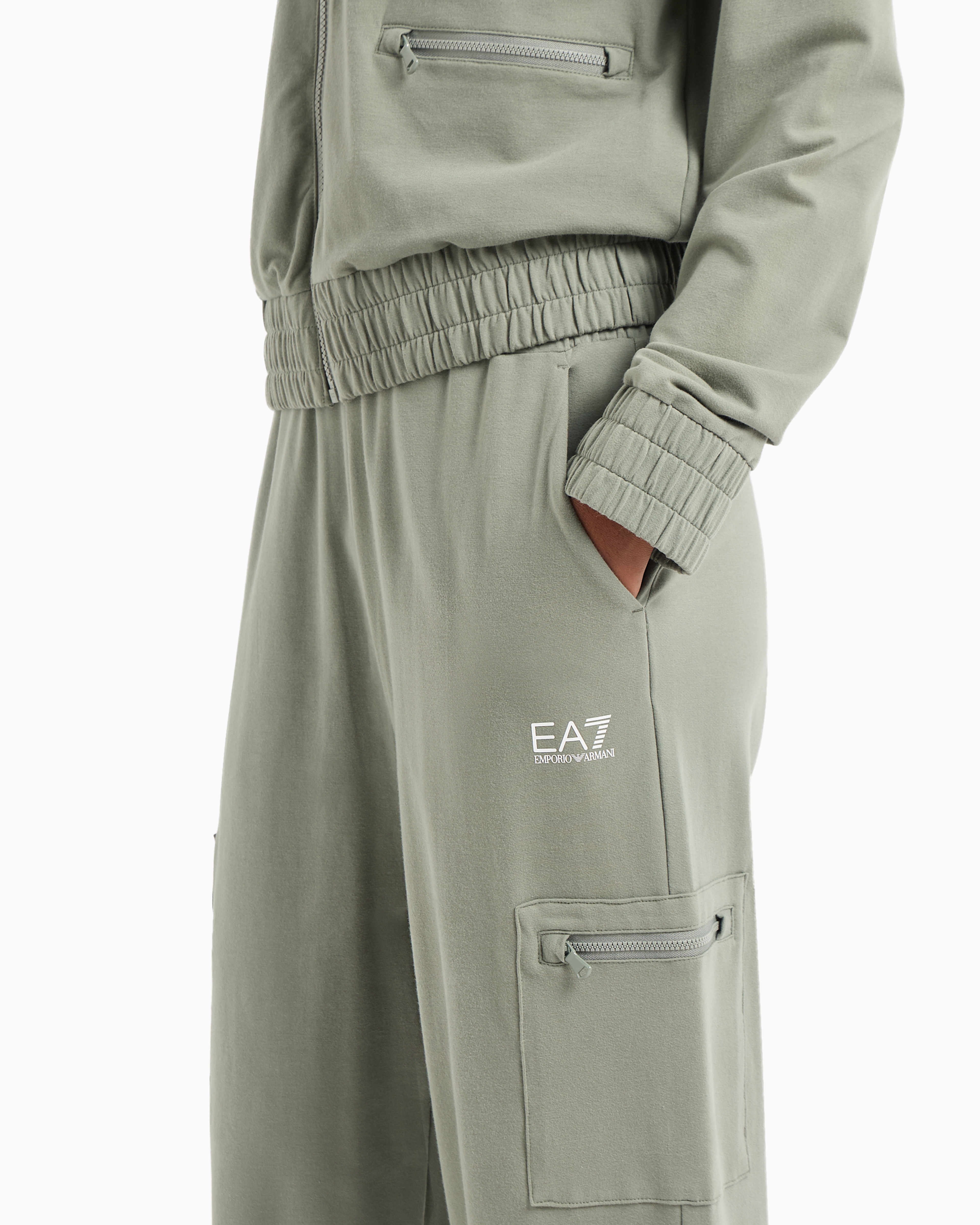 Shop Ea7 Stretch-cotton Tracksuit In Light Green