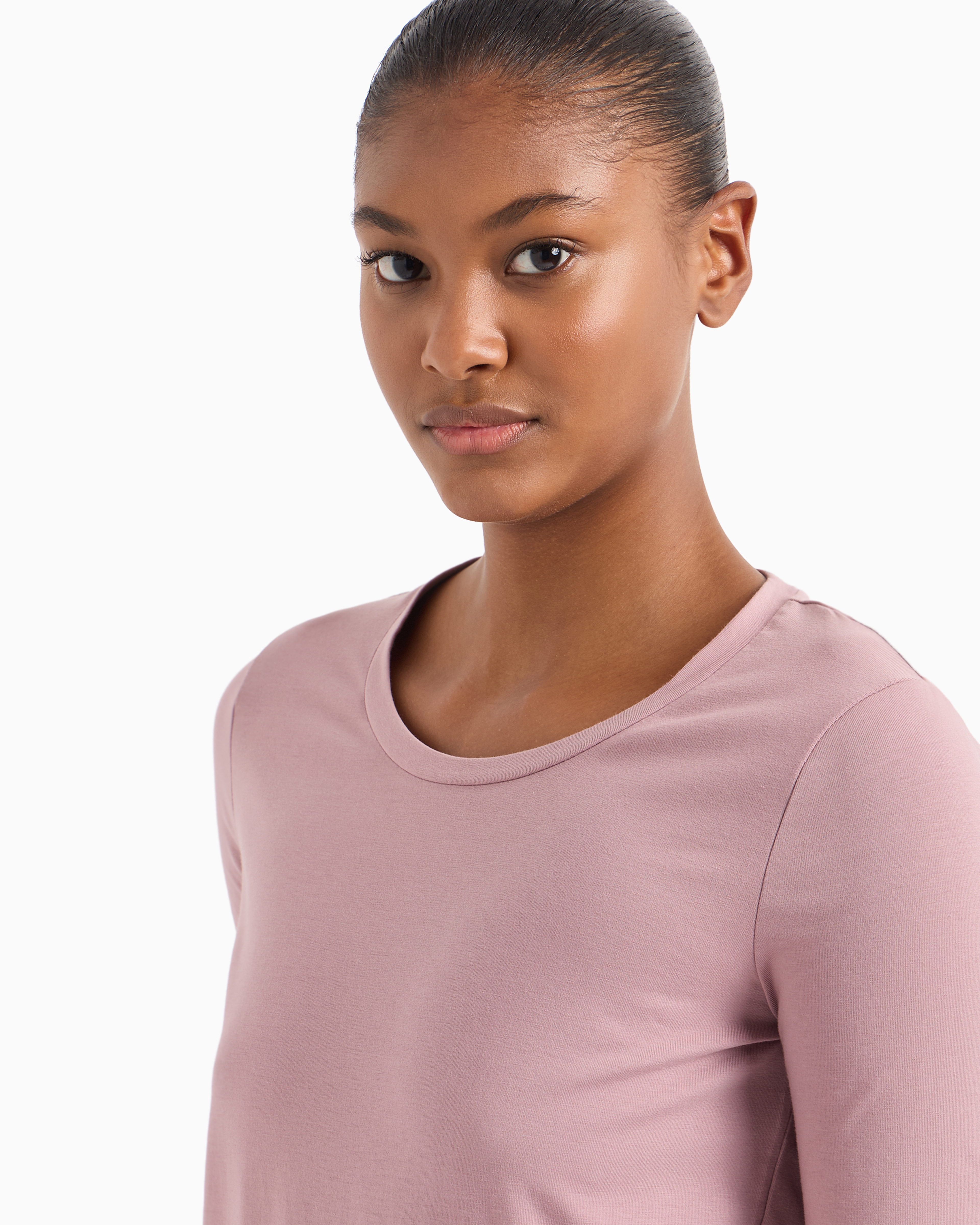 Shop Ea7 Core Lady Stretch-cotton Long-sleeved T-shirt In Pink