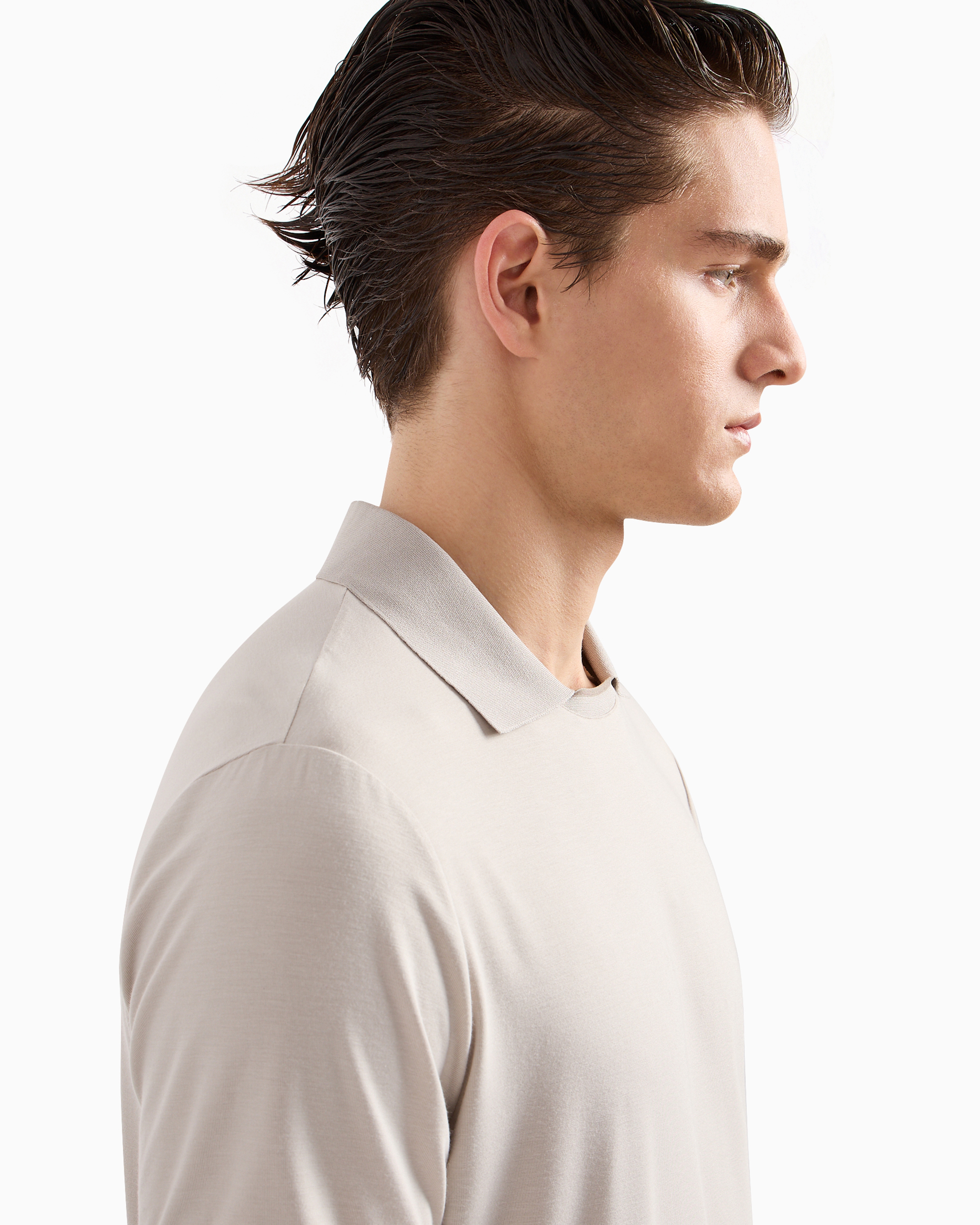 Giorgio Armani Official Store Asv Short-sleeved Viscose-jersey Polo Shirt In Beige