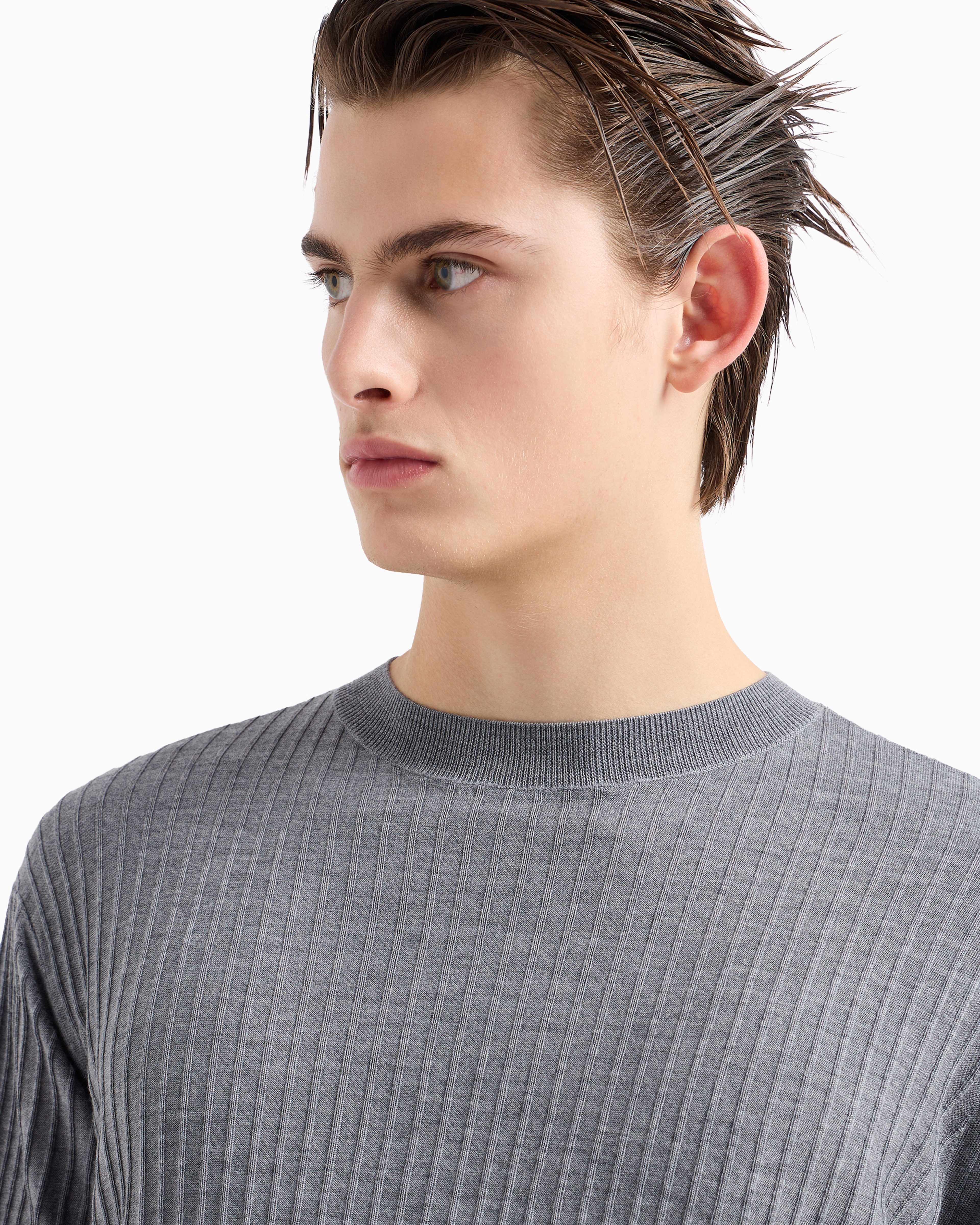 Shop Emporio Armani Travel Essential Ribbed-effect Virgin-wool Jumper In Gray