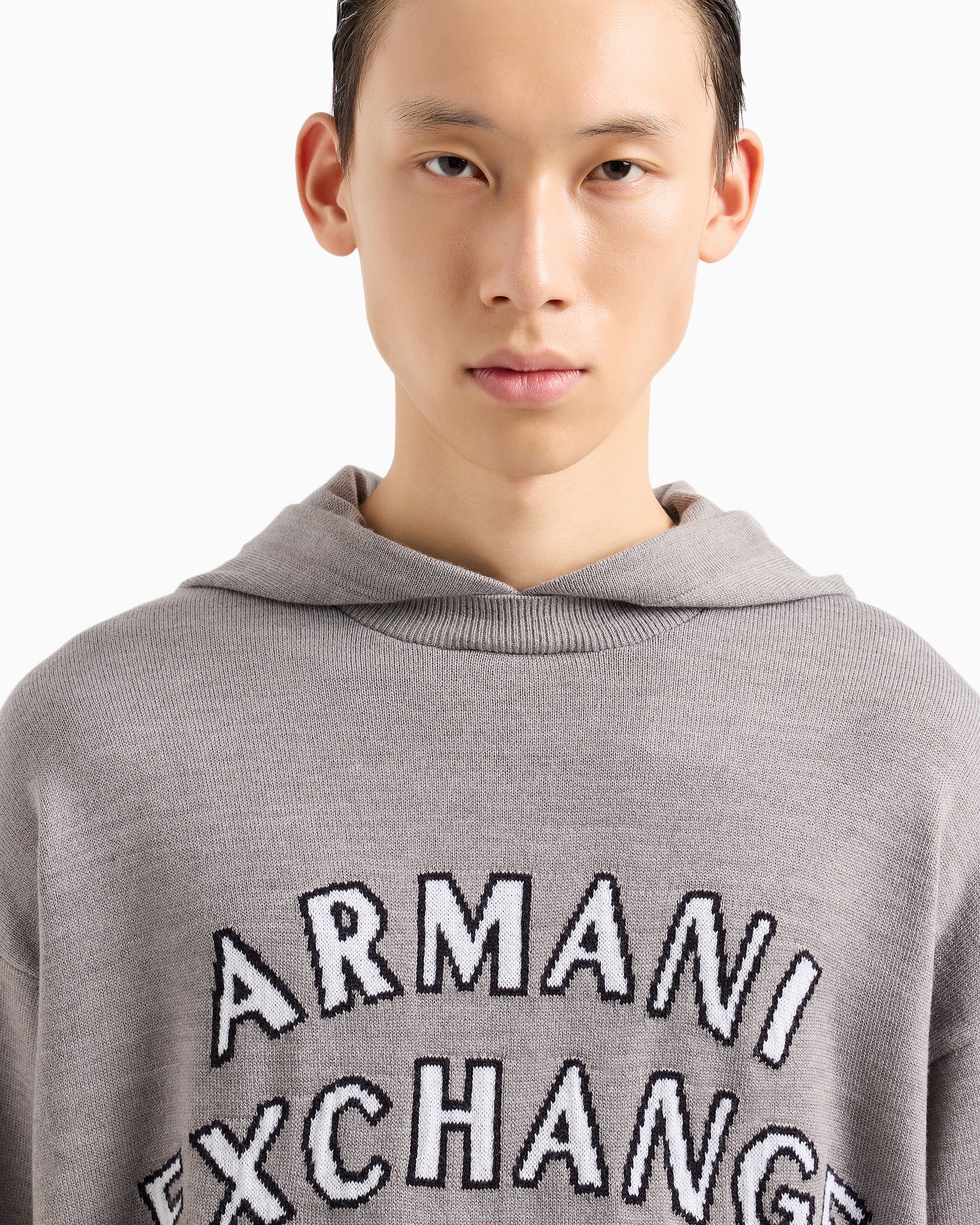 Shop Armani Exchange Asv Wool Blend Logo Hoodie In Beige