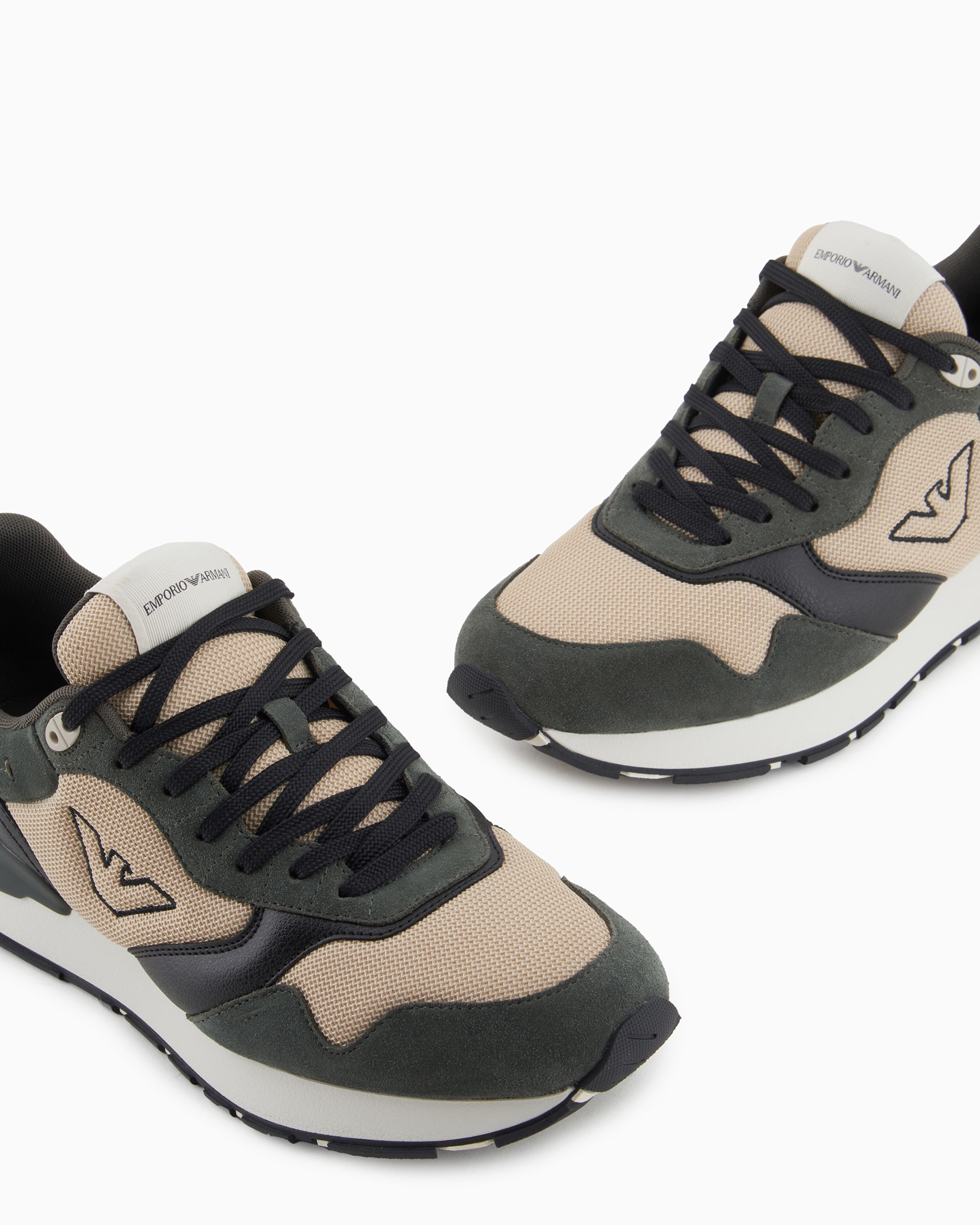 Shop Emporio Armani Mesh And Suede Sneakers With Side Eagle In Military Green