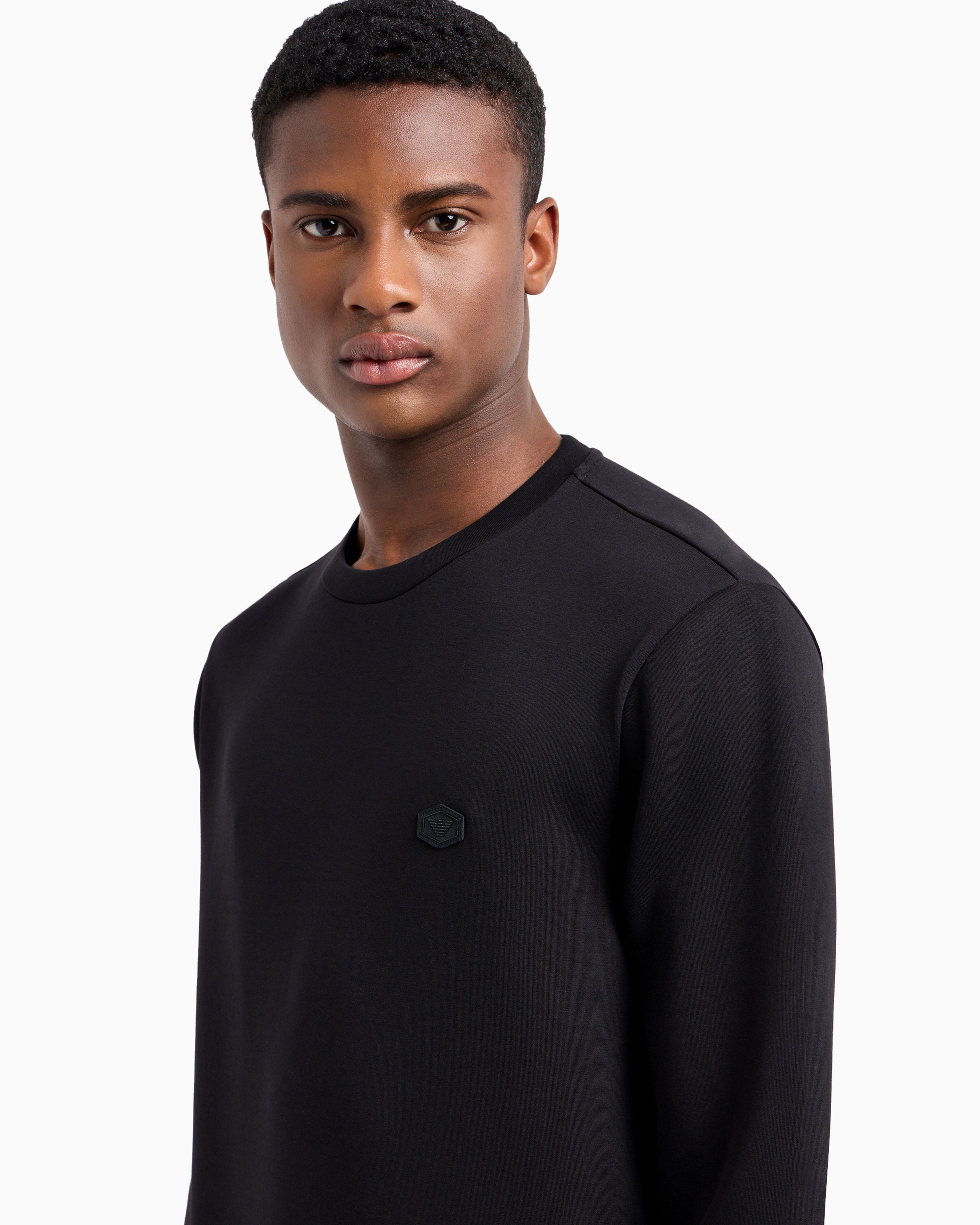 Emporio Armani Double-jersey Sweatshirt With Micro Logo Patch In Black
