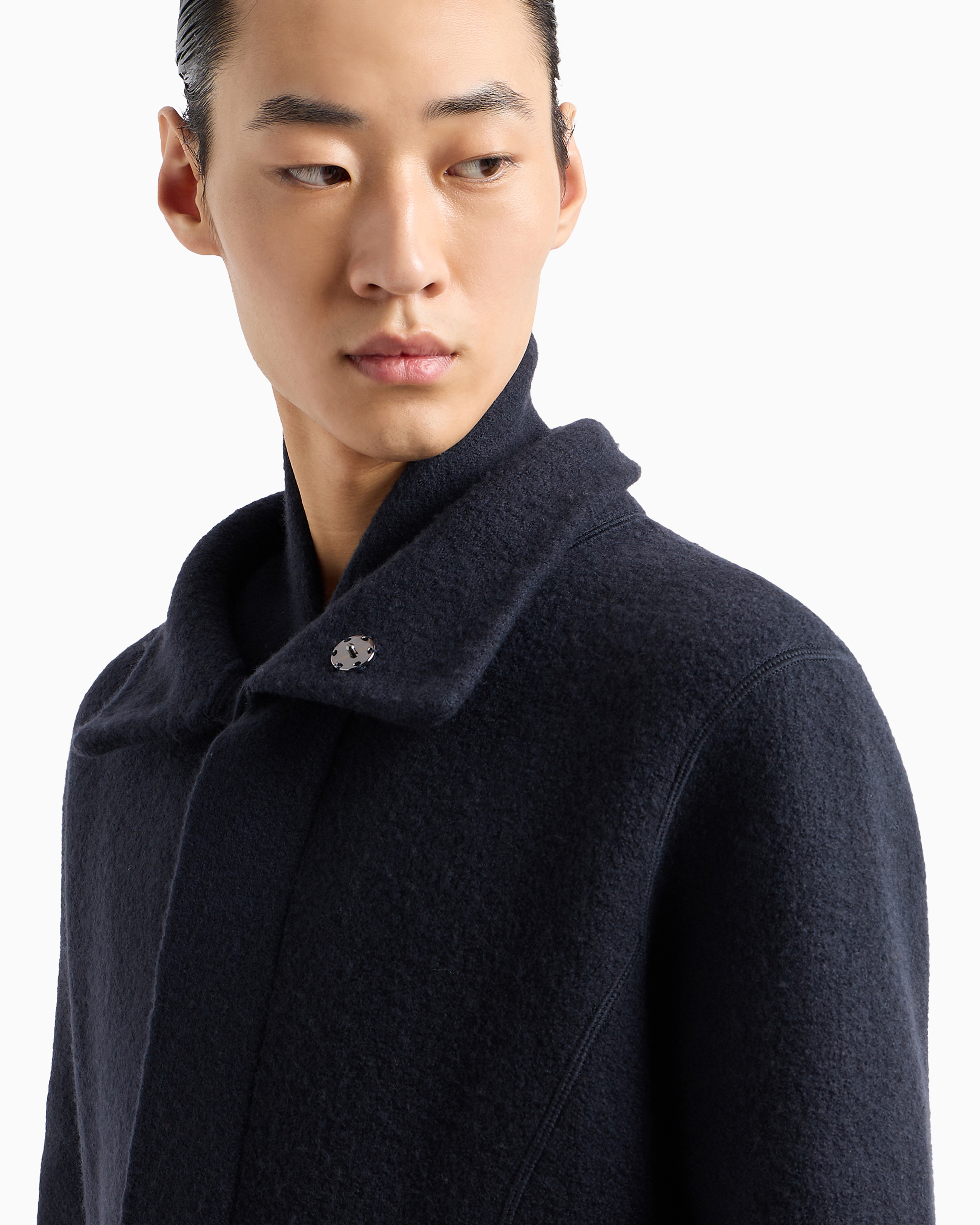 Shop Emporio Armani Icon Virgin-wool, Plain-knit Turtleneck Coat In Navy_blue