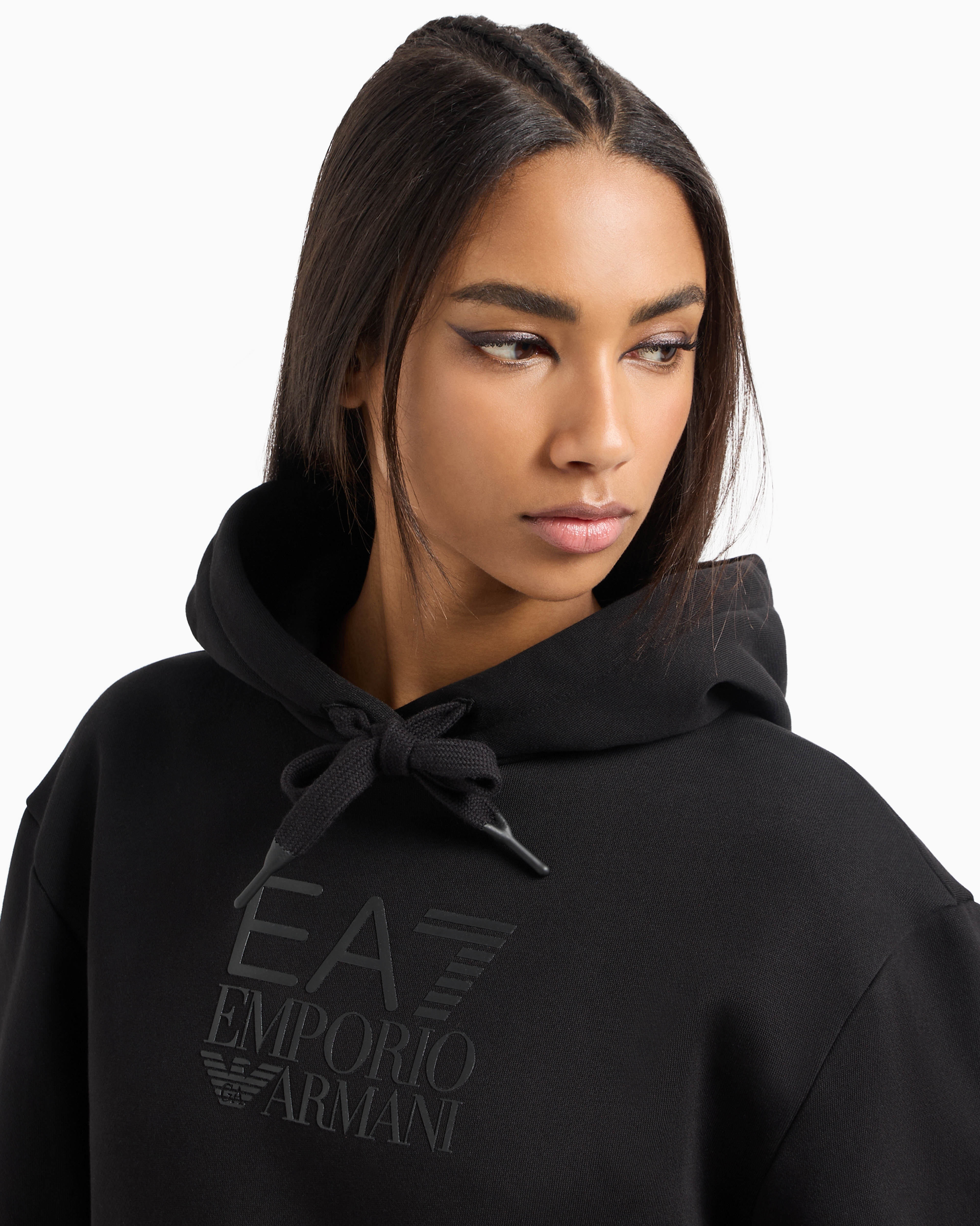 Shop Ea7 Visibility Cotton-blend Hooded Sweatshirt In Black