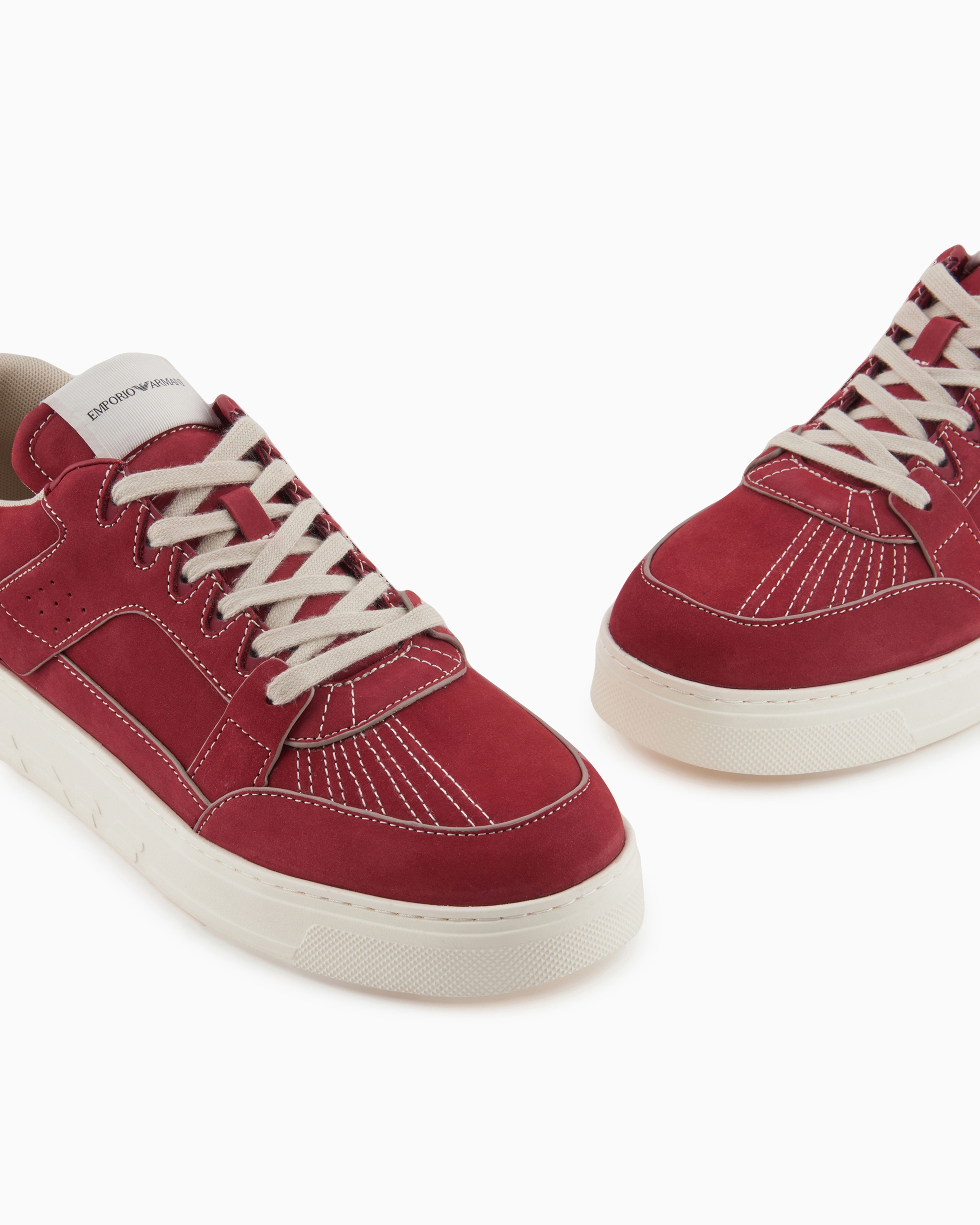 Emporio Armani Nubuck And Vachetta Sneakers In Red