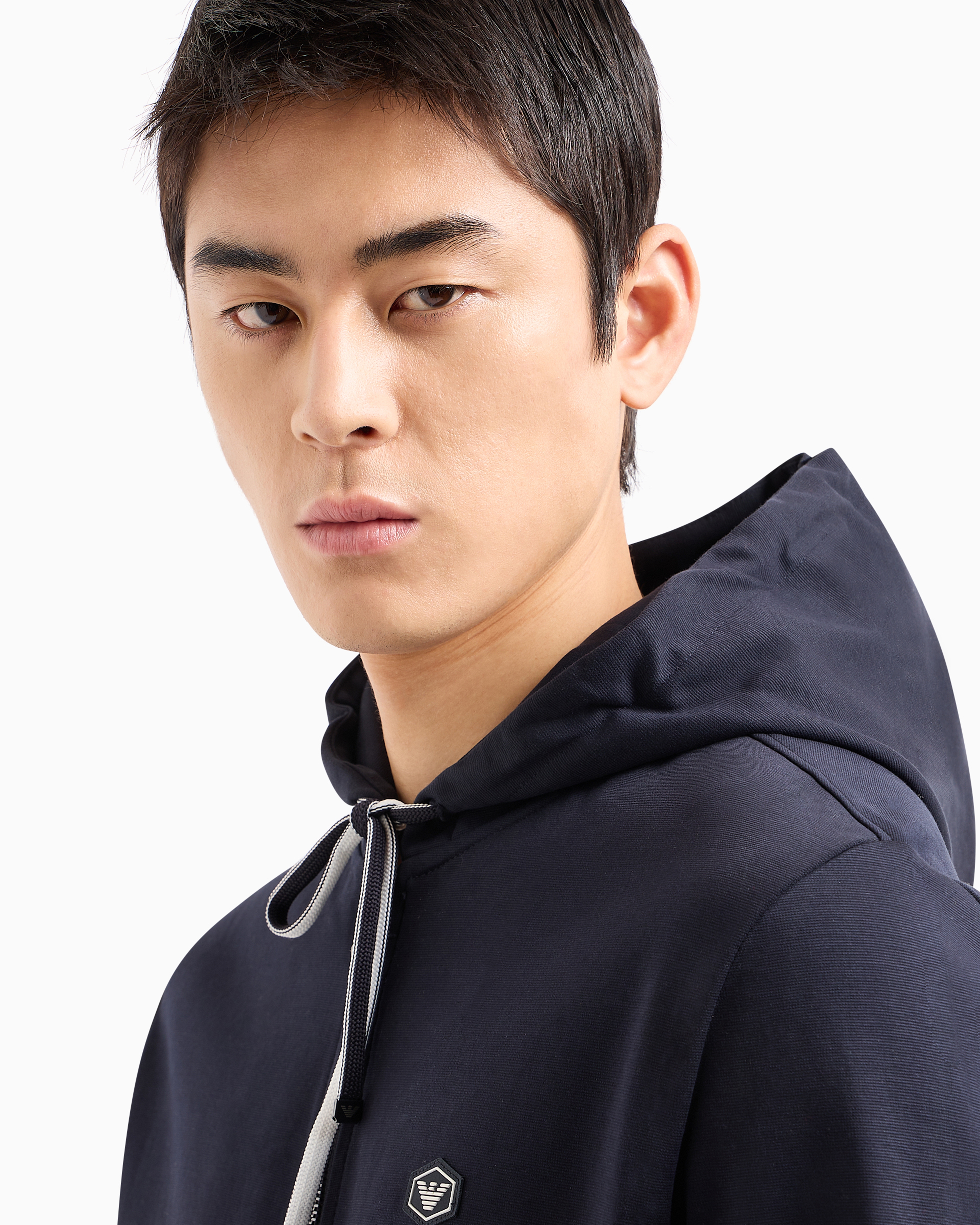 Emporio Armani Cotton-blend Logo Zip-up Hoodie In Navy_blue
