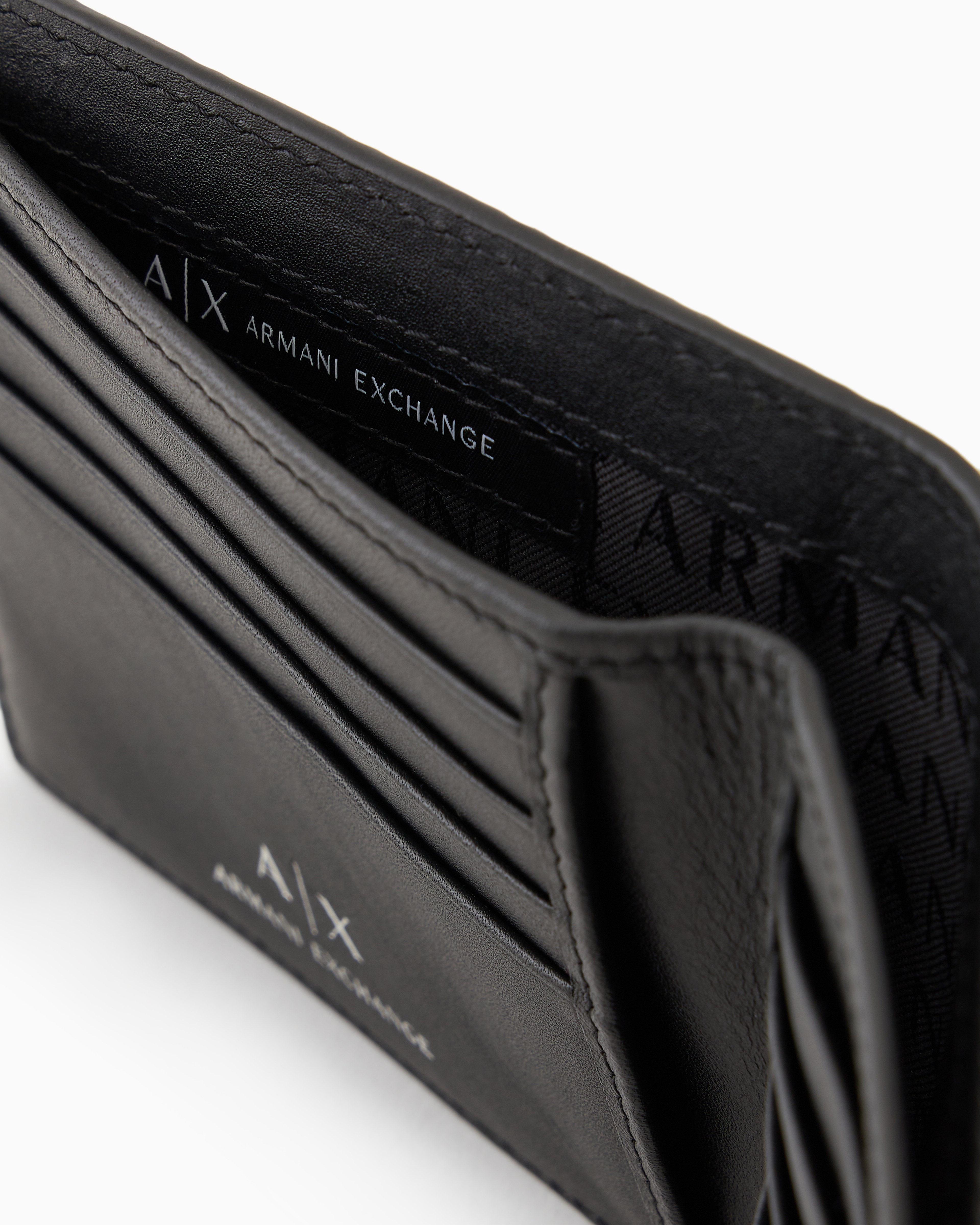 Armani Exchange Official Store Leather Book Wallet In Black