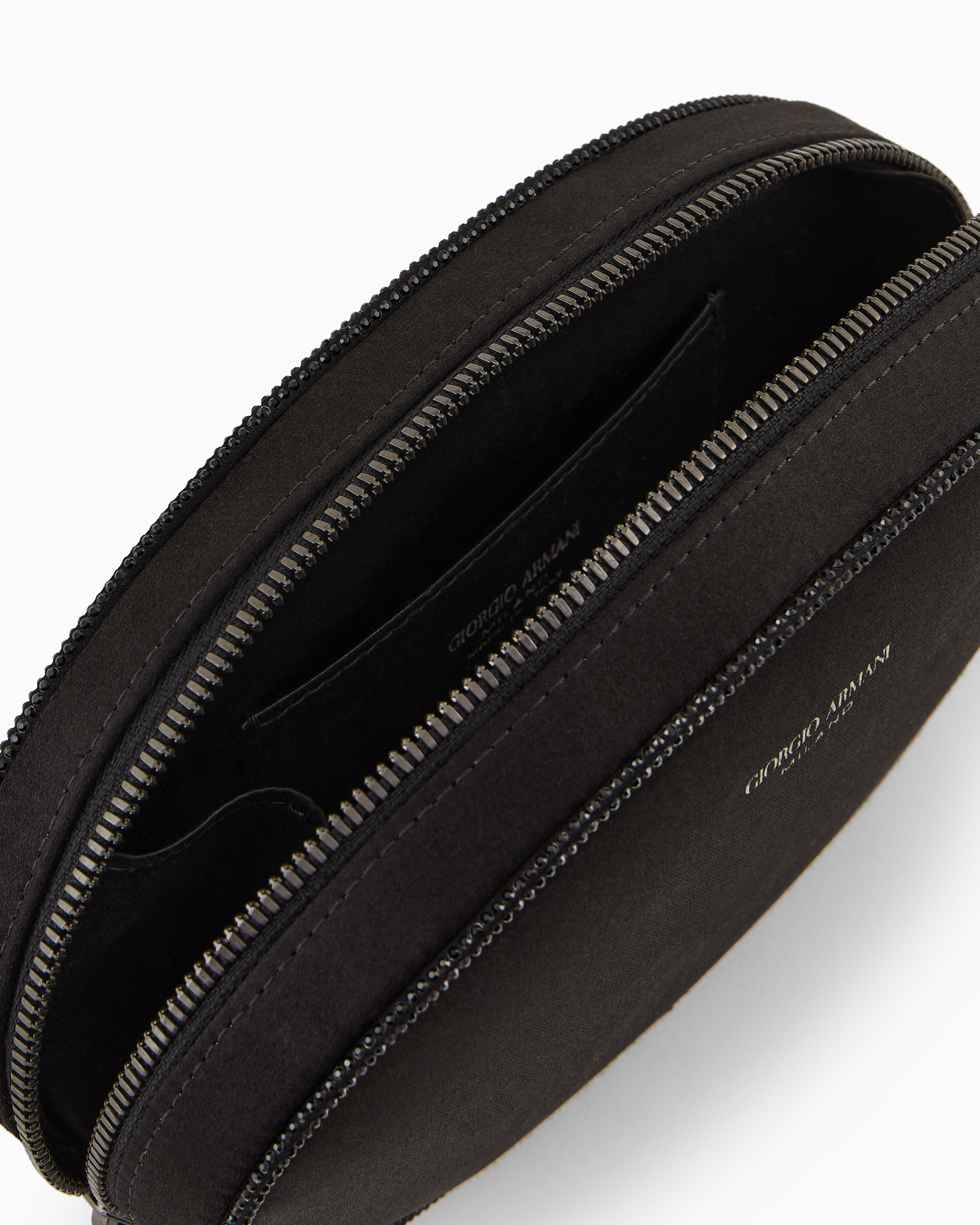 Giorgio Armani Round, Satin Clutch Bag In Black