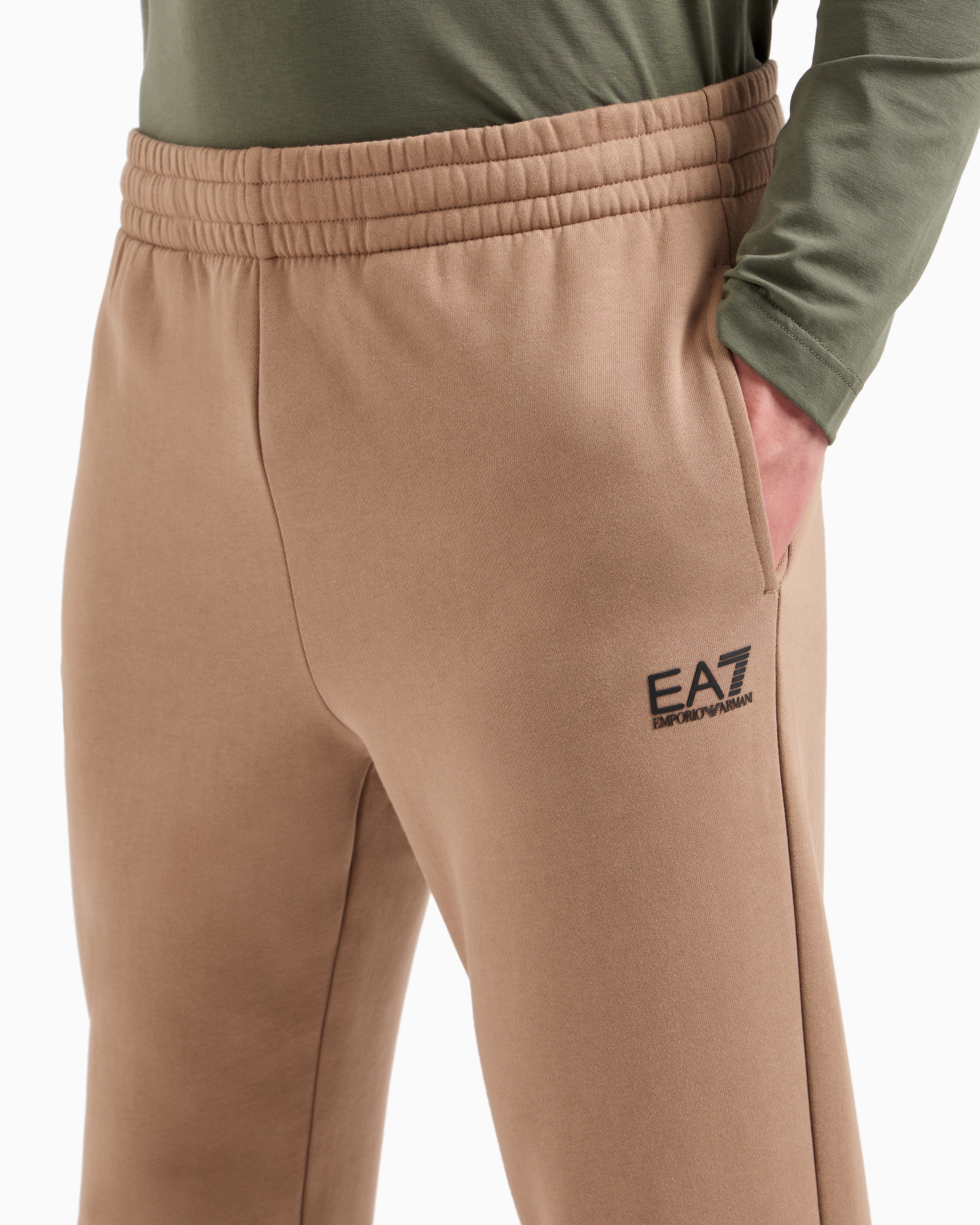 Shop Ea7 Core Identity Cotton-blend Joggers In Beige