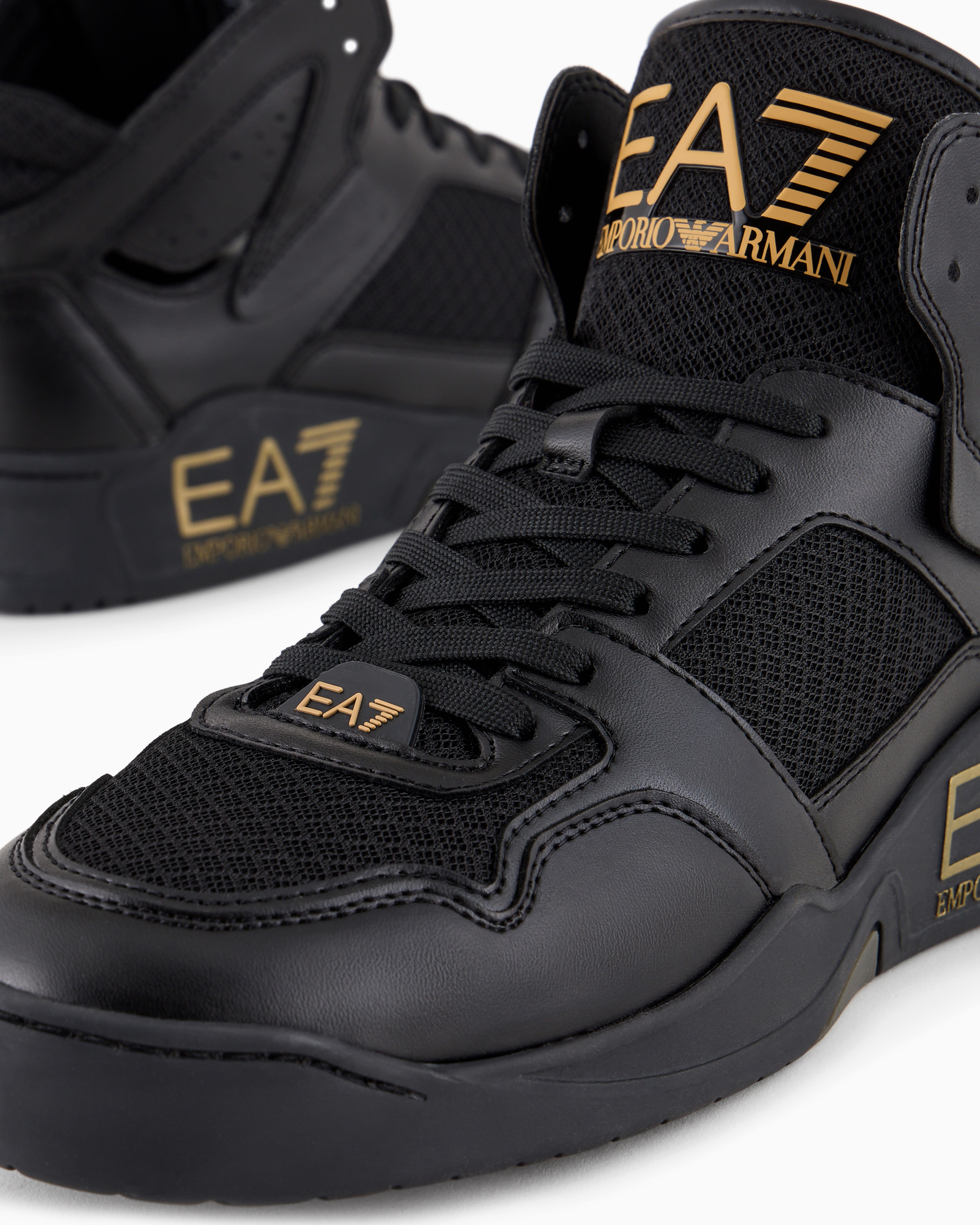 Shop Ea7 Mid-top Basketball Sneakers In Black