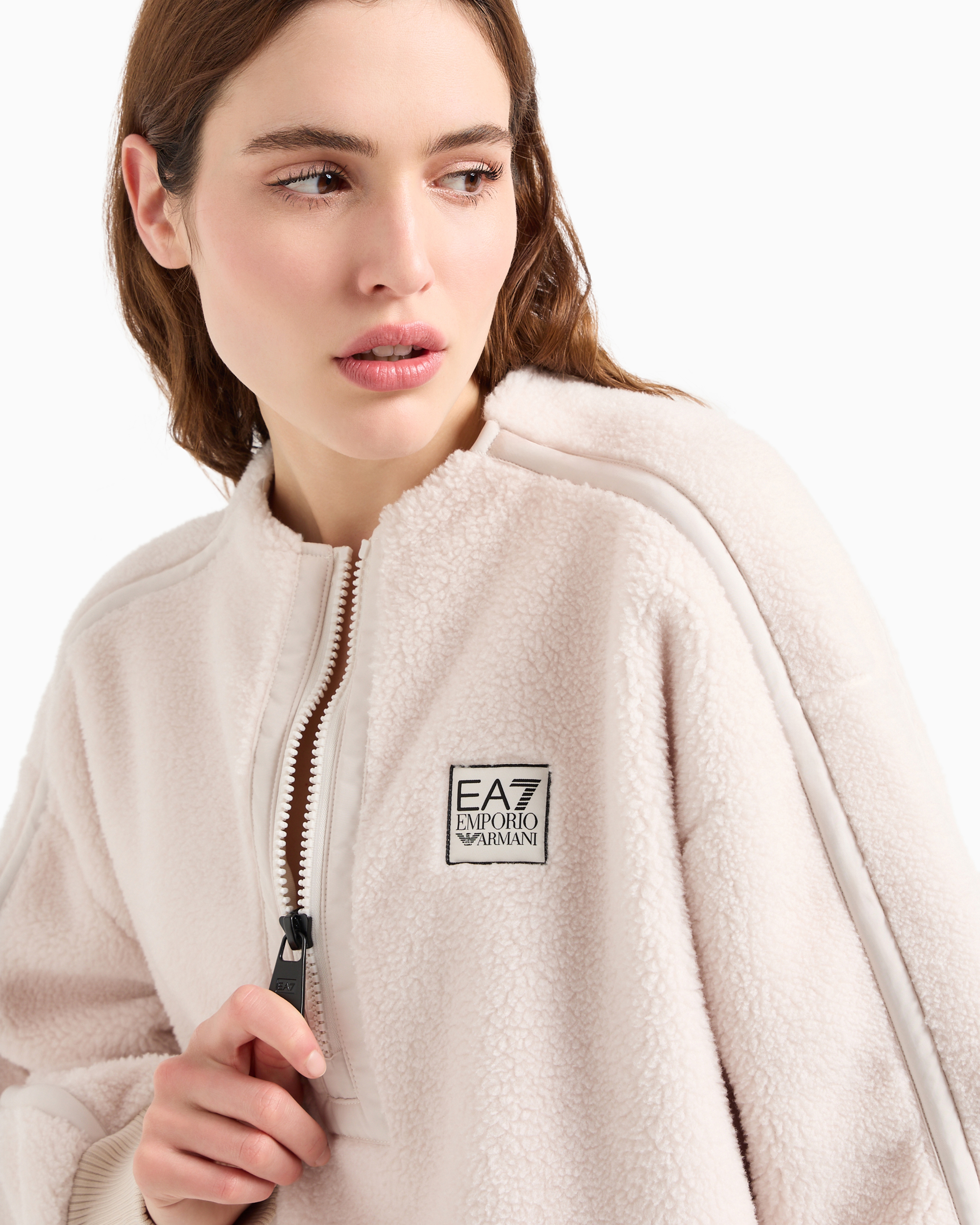 Shop Ea7 Contemporary Sport Crew-neck Sweatshirt In Teddy-effect Fabric In White