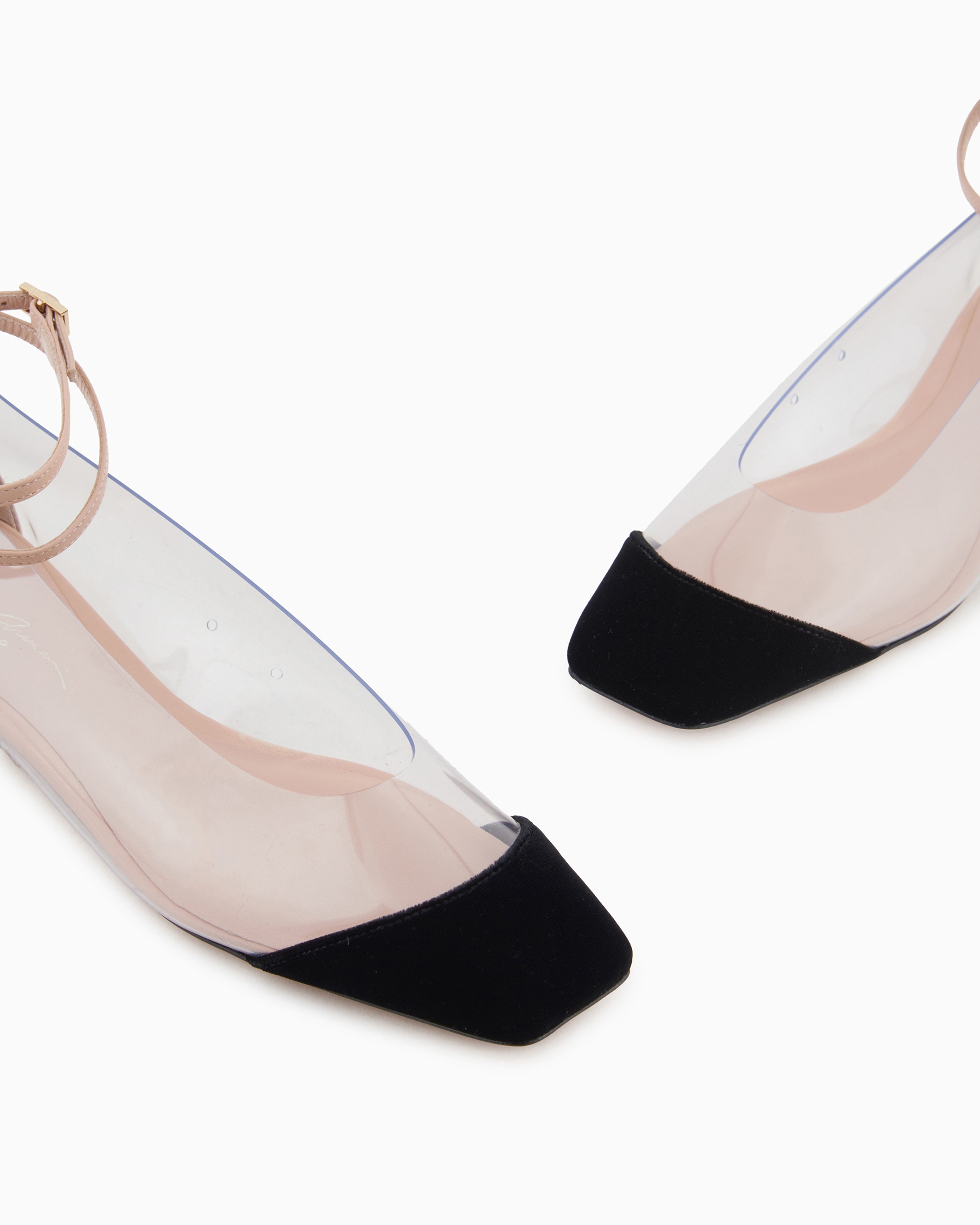 Shop Giorgio Armani Ballerinas With Strap In Nappa Leather, Pvc And Velvet In Beige