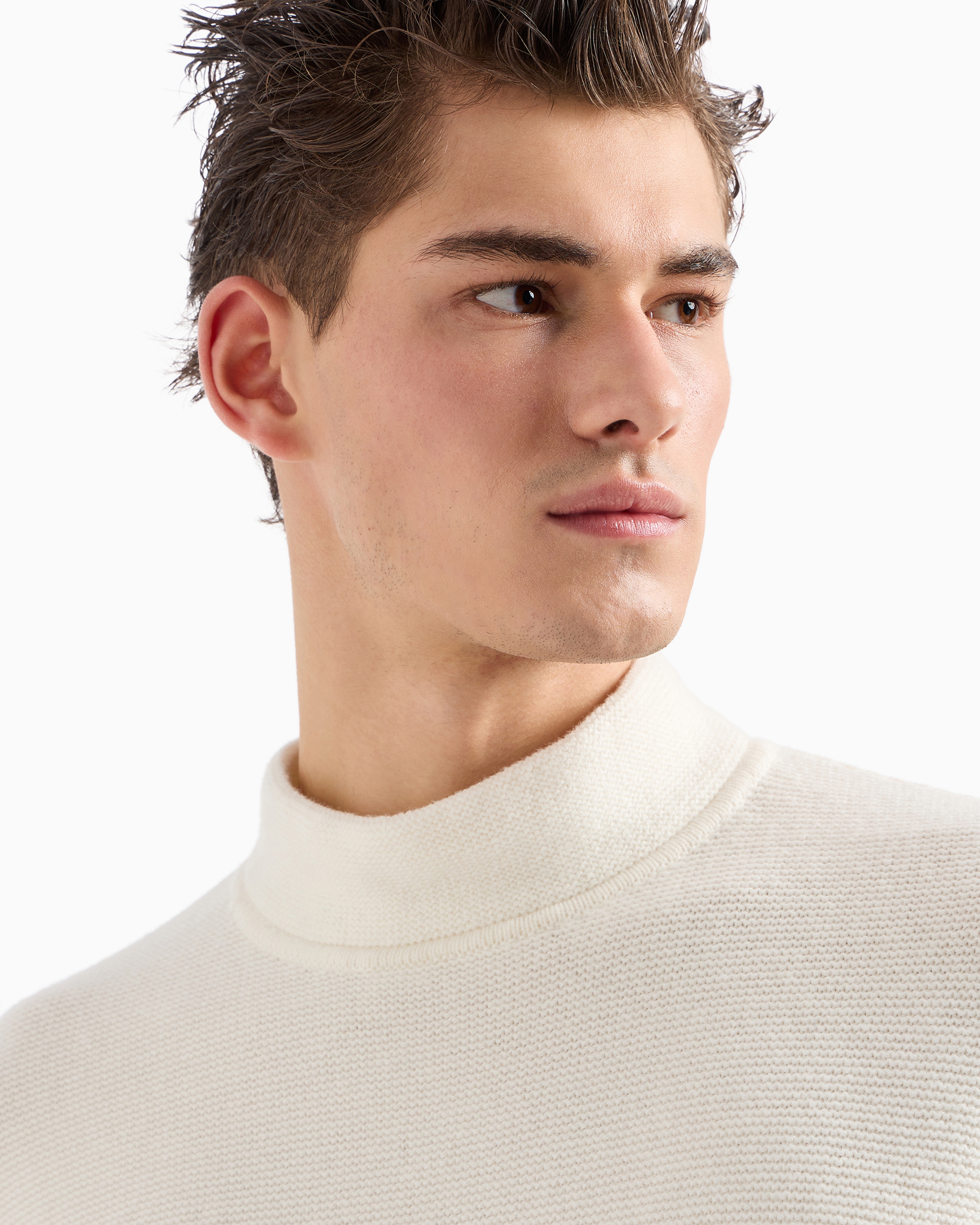 Shop Emporio Armani Mock-neck Jumper In Virgin Wool With A Micro-textured Weave In White