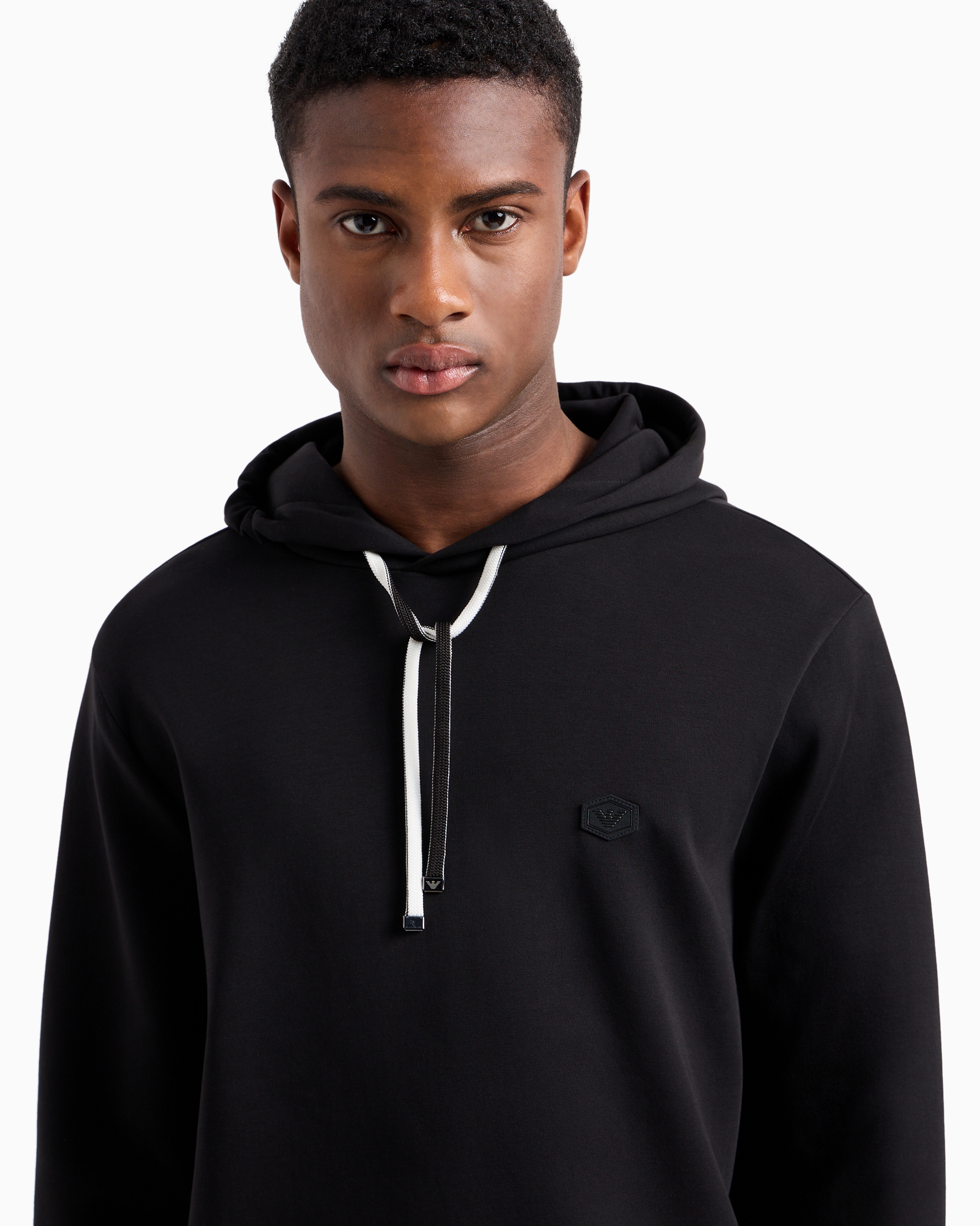 Emporio Armani Hooded Sweatshirt With Micro Logo Patch In Black
