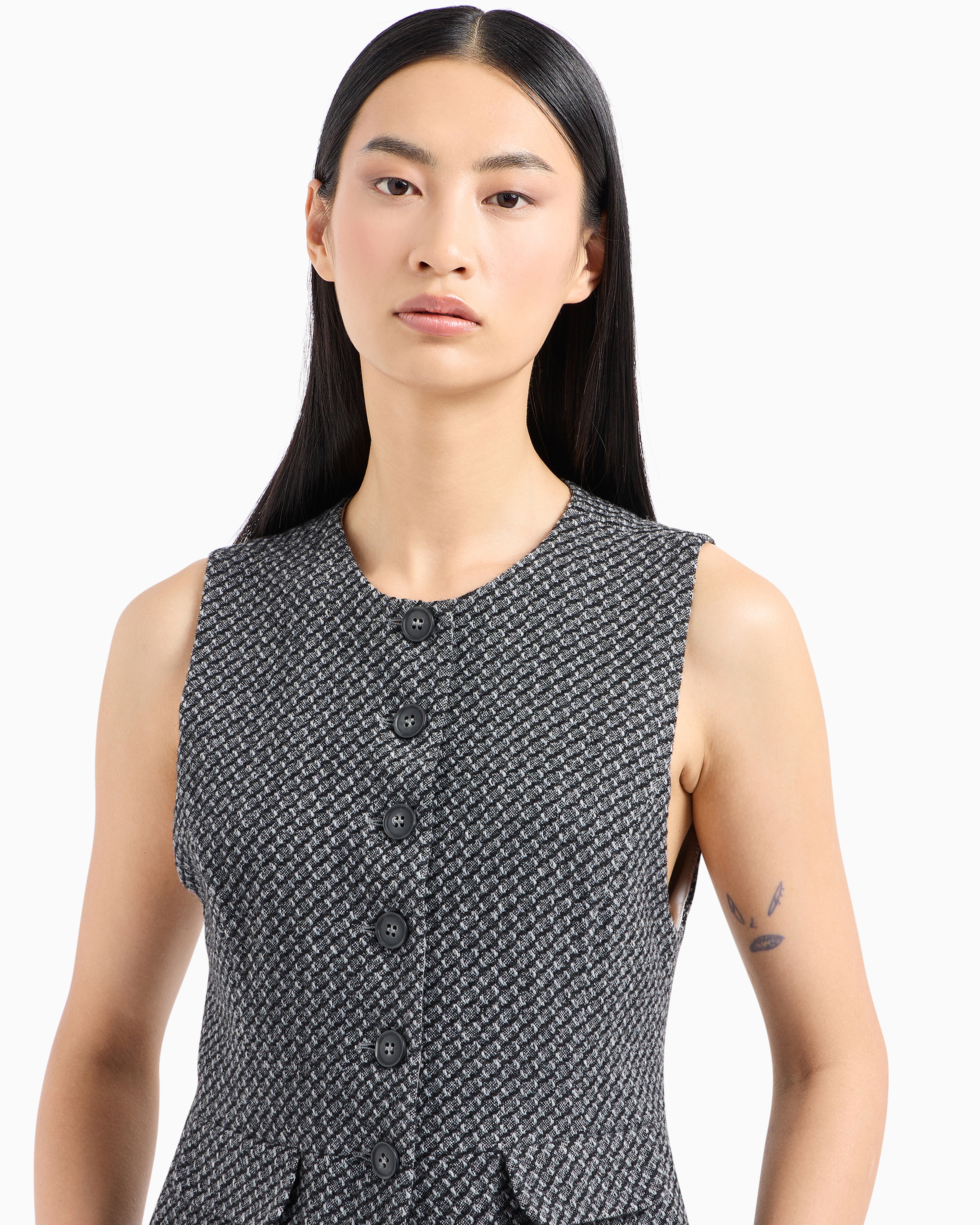 Shop Emporio Armani Single-breasted Waistcoat In A Mélange Wool-blend Knit With A Textured Pattern In Grey