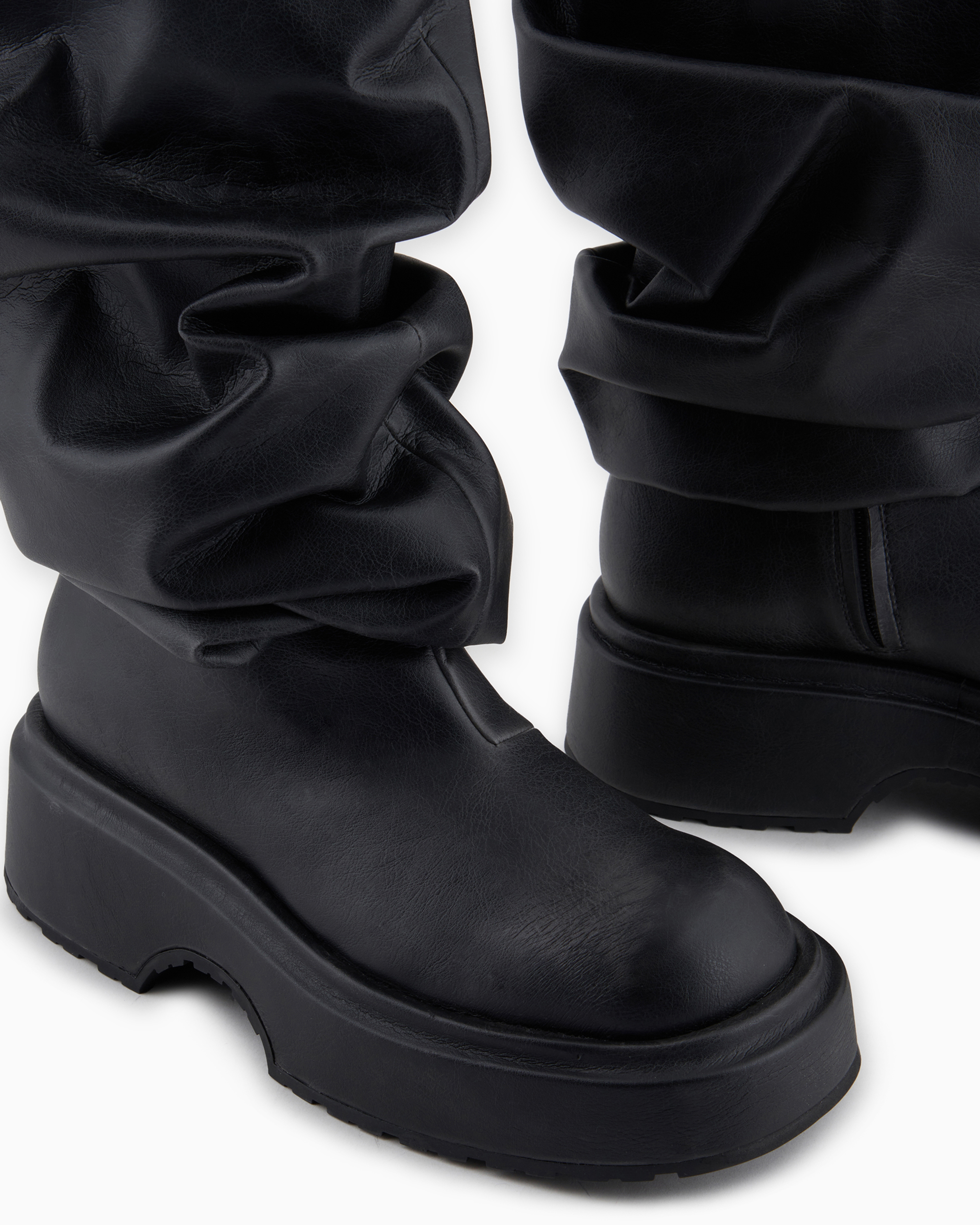 Shop Emporio Armani Nappa Leather-look Chunky Boots With Draping In Black