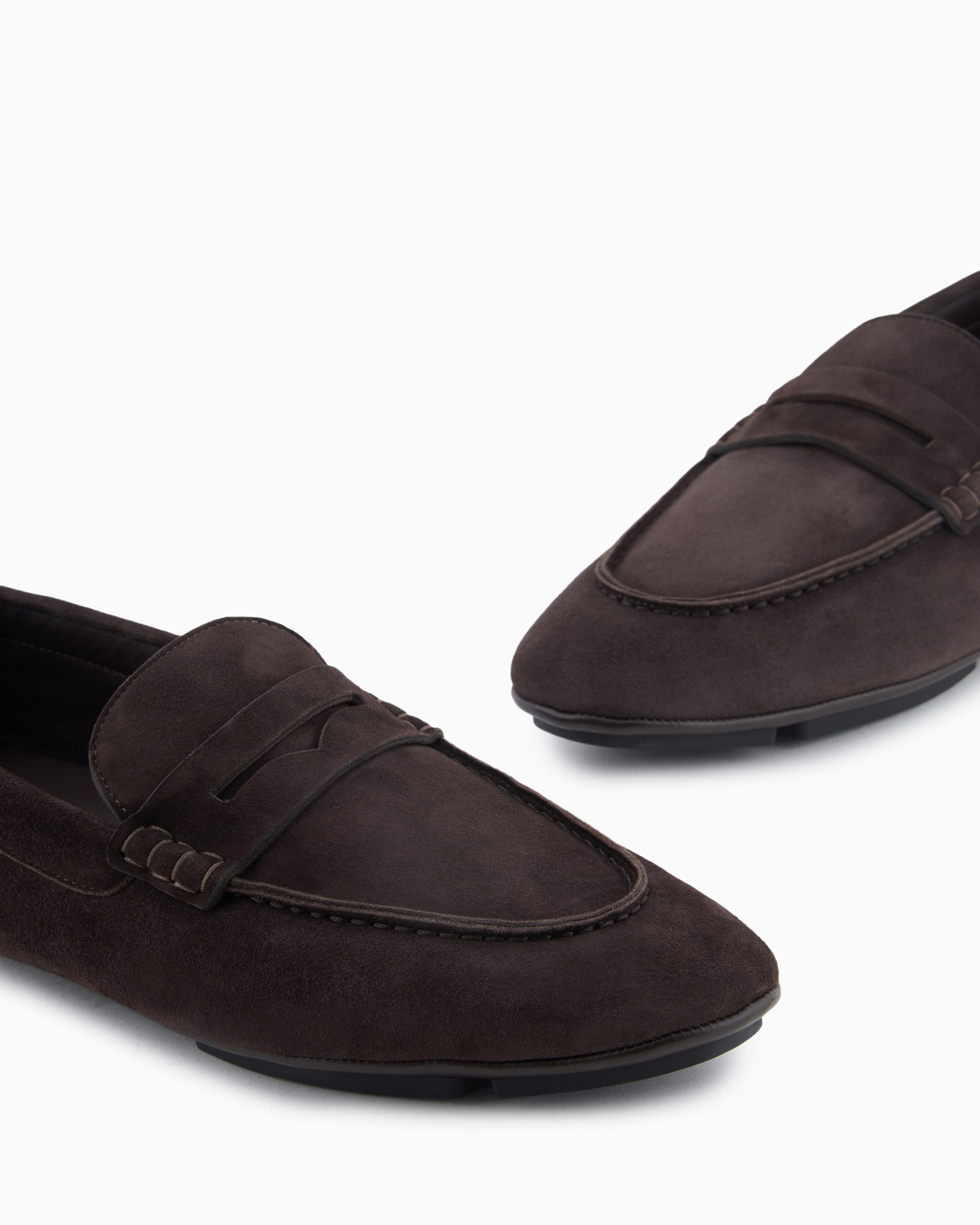 Shop Giorgio Armani Suede Loafers In Brown