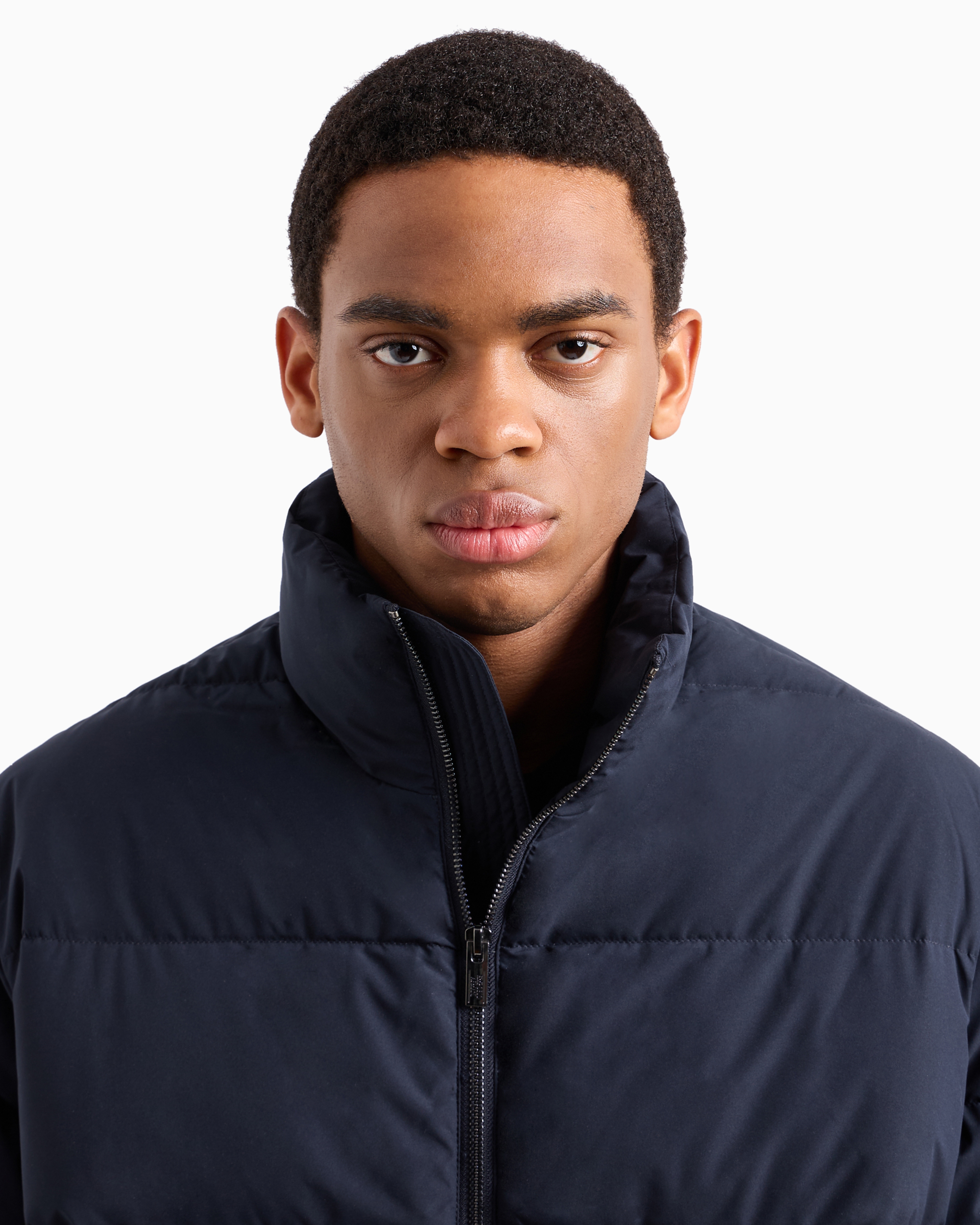 Emporio Armani Oversized, Quilted Nylon, Full-zip Puffer Jacket In Navy Blue