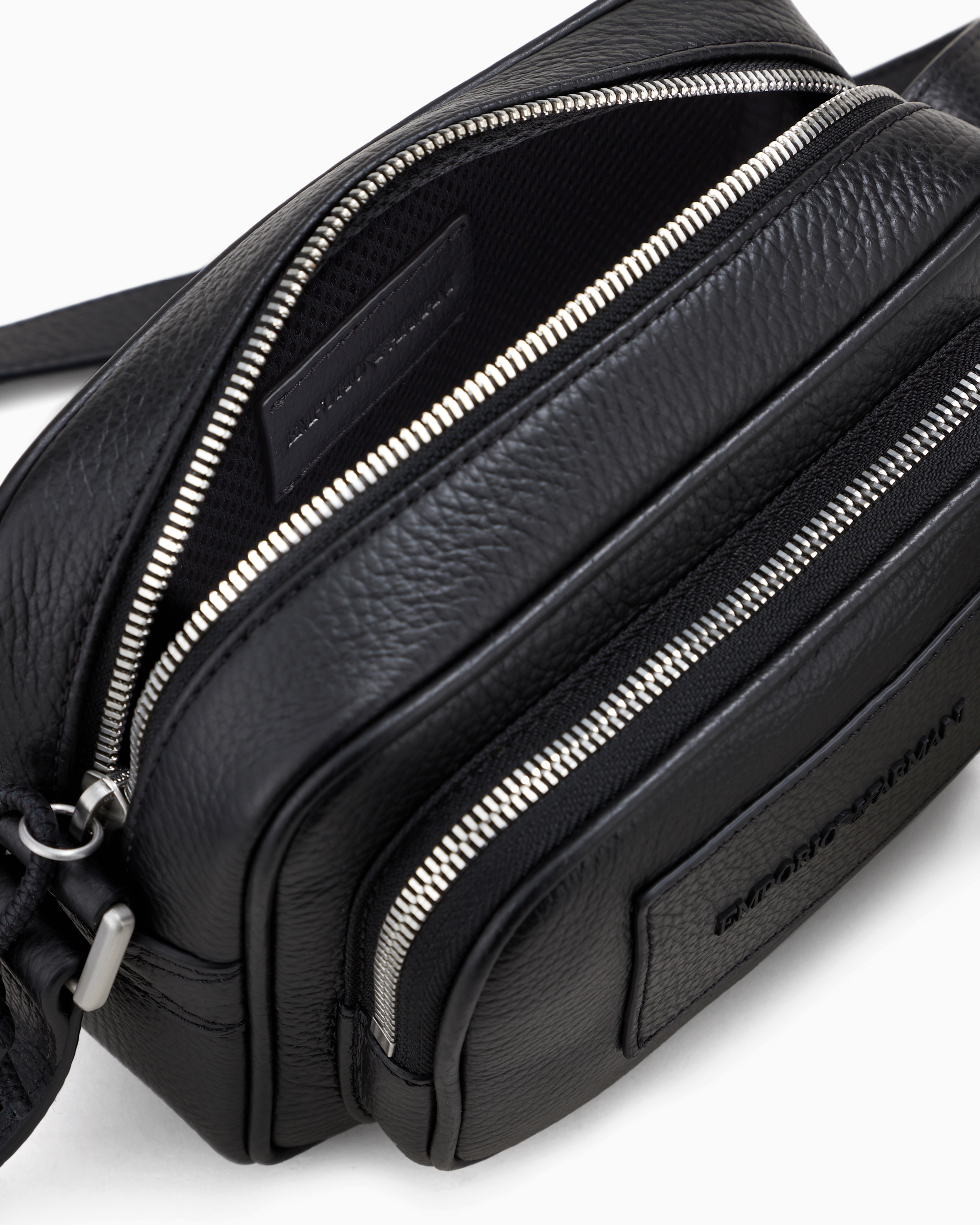 Shop Emporio Armani Tumbled-leather Camera Case With Shoulder Strap In Black