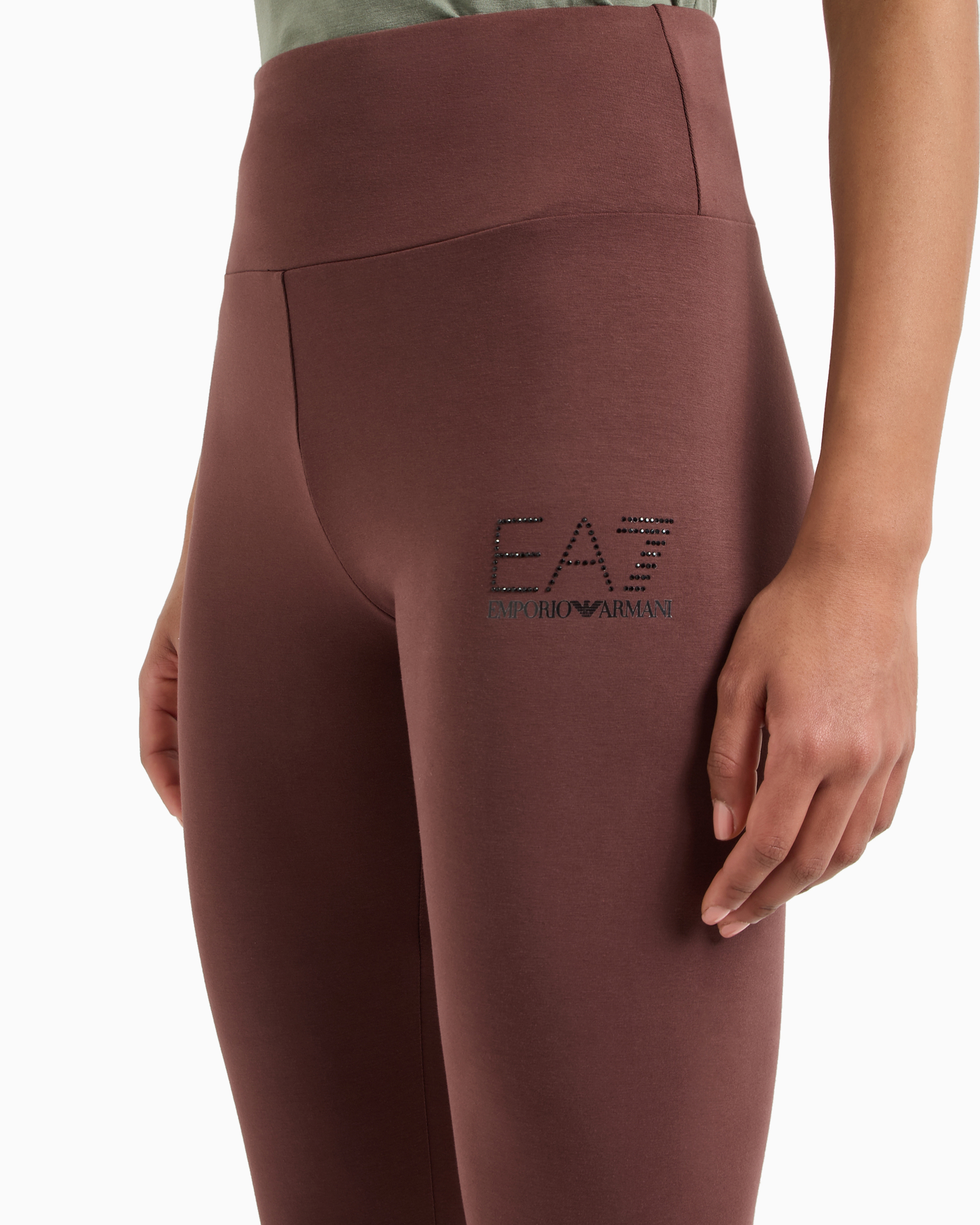 Shop Ea7 Logo Series Recycled Cotton-blend Leggings In Marron