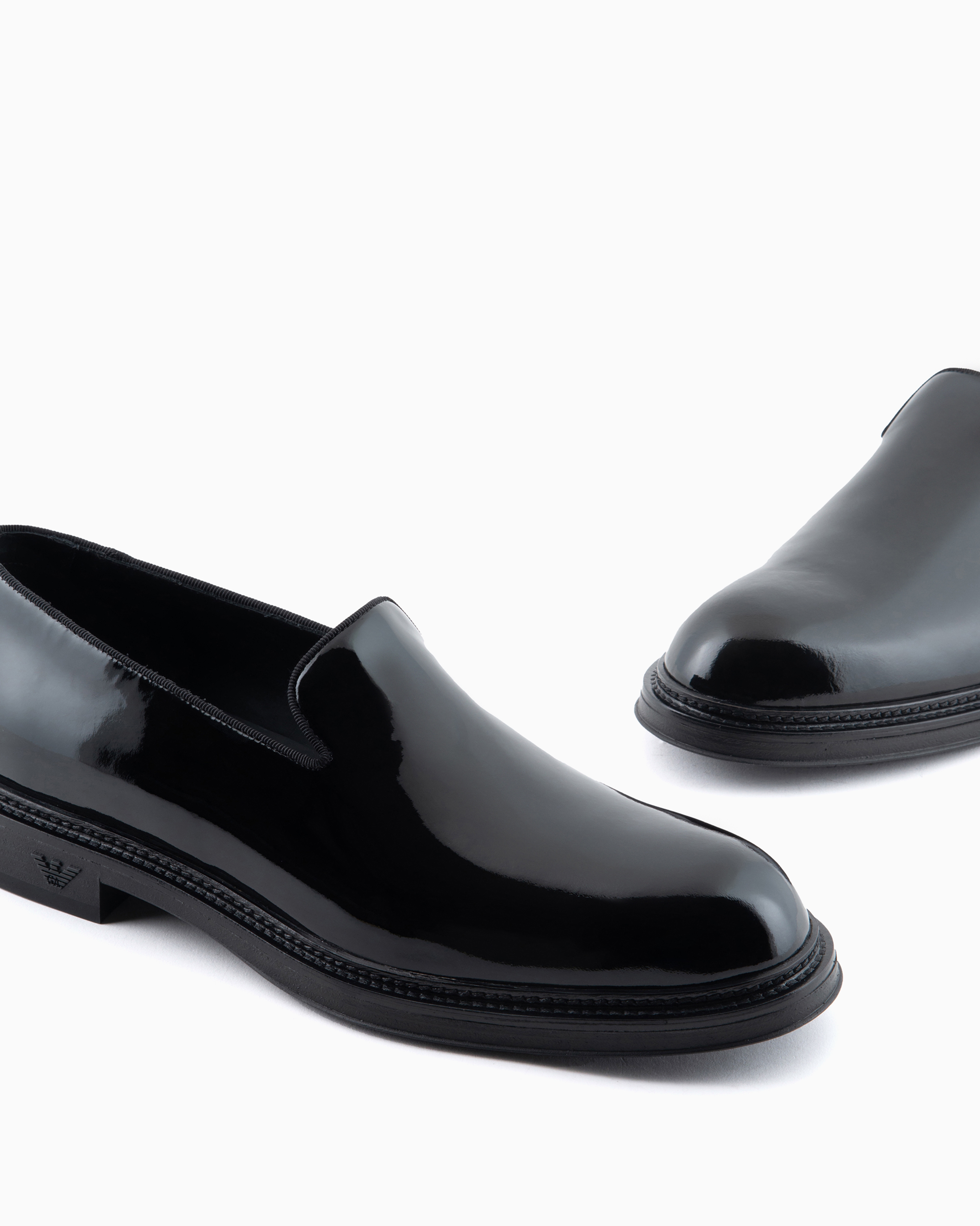 Shop Emporio Armani Patent-leather Slipper Loafers In Black