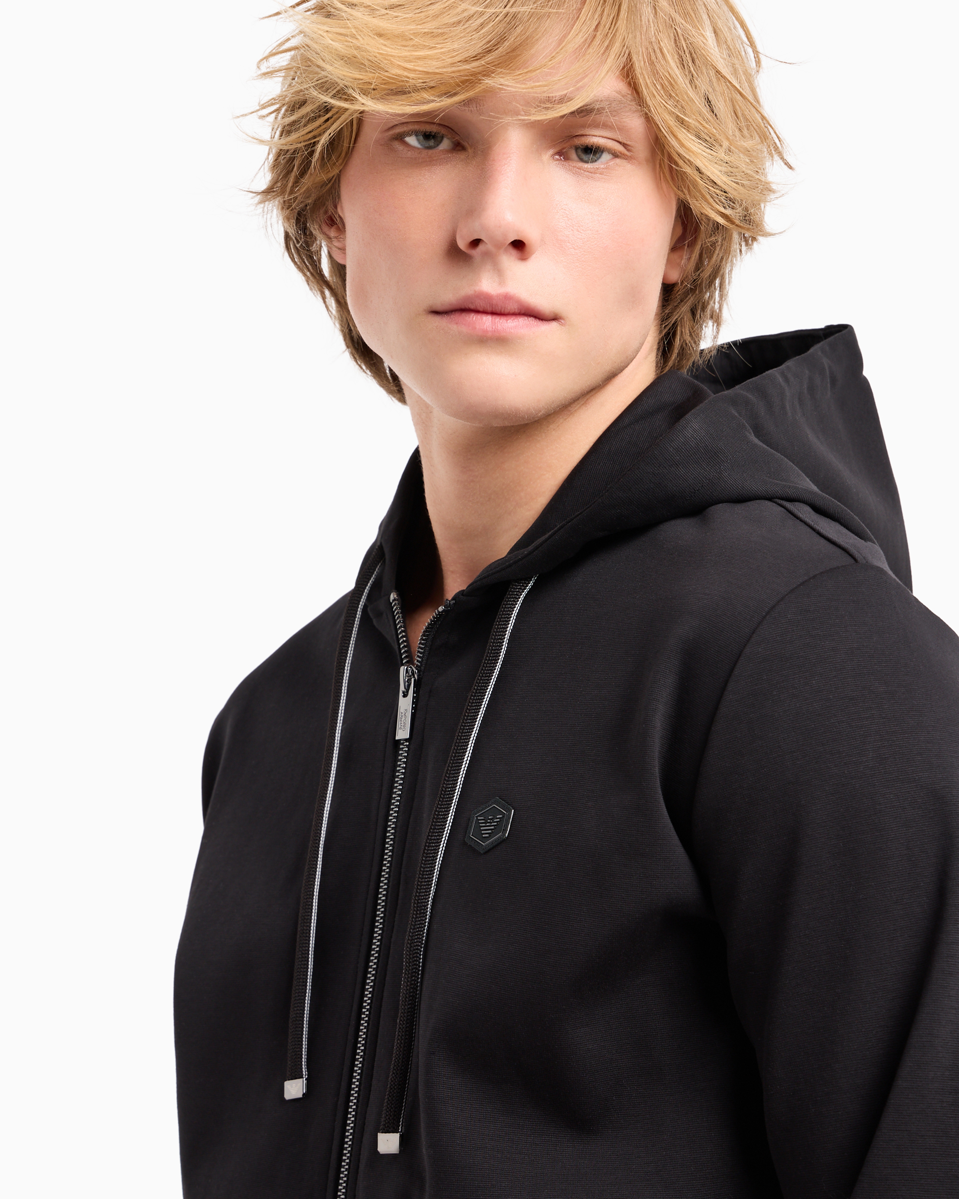 Shop Emporio Armani Hooded, Zipped, Ponte-di-roma Sweatshirt In Black