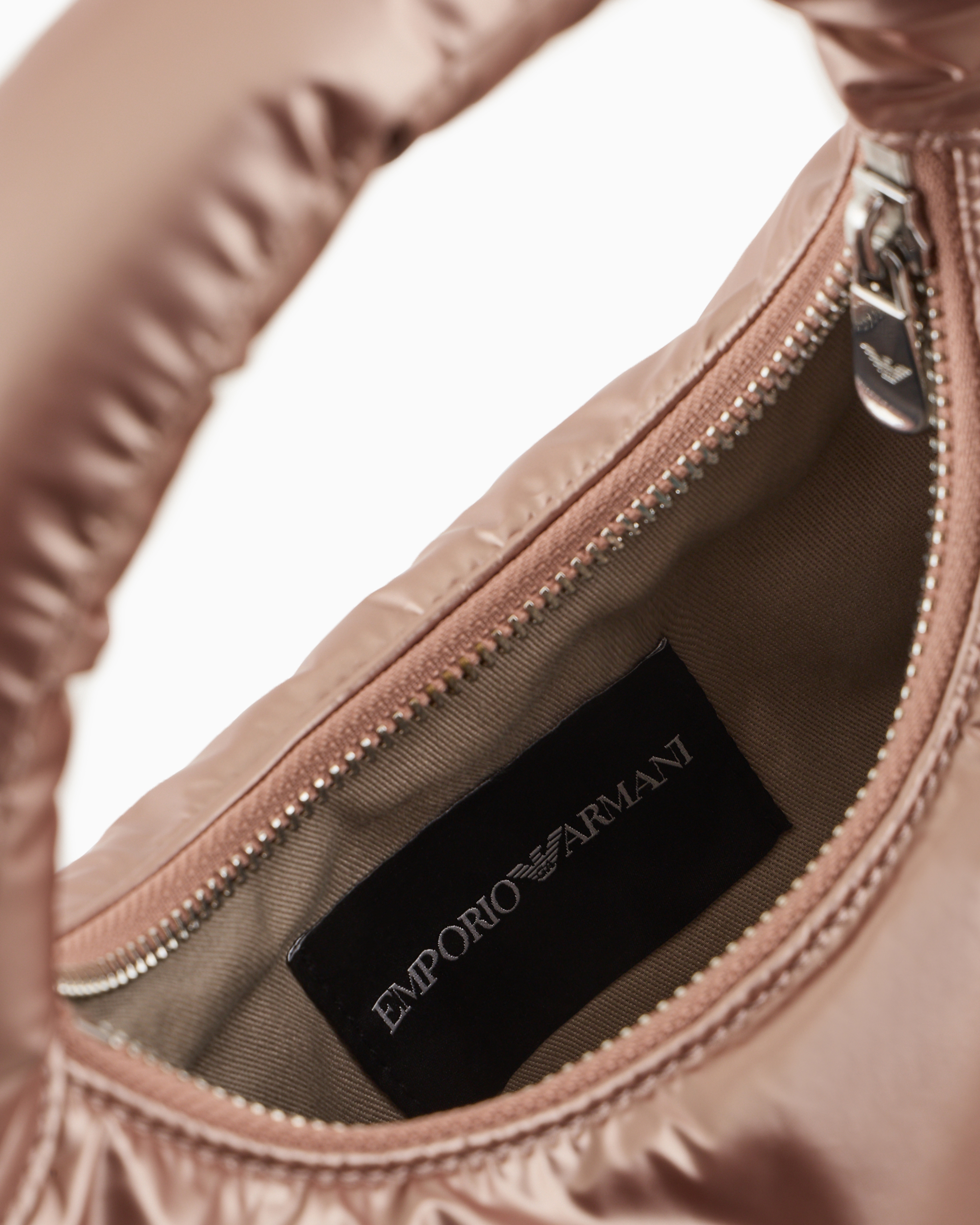 Shop Emporio Armani Shiny, Padded Nylon Hobo Bag With Logo In Pink