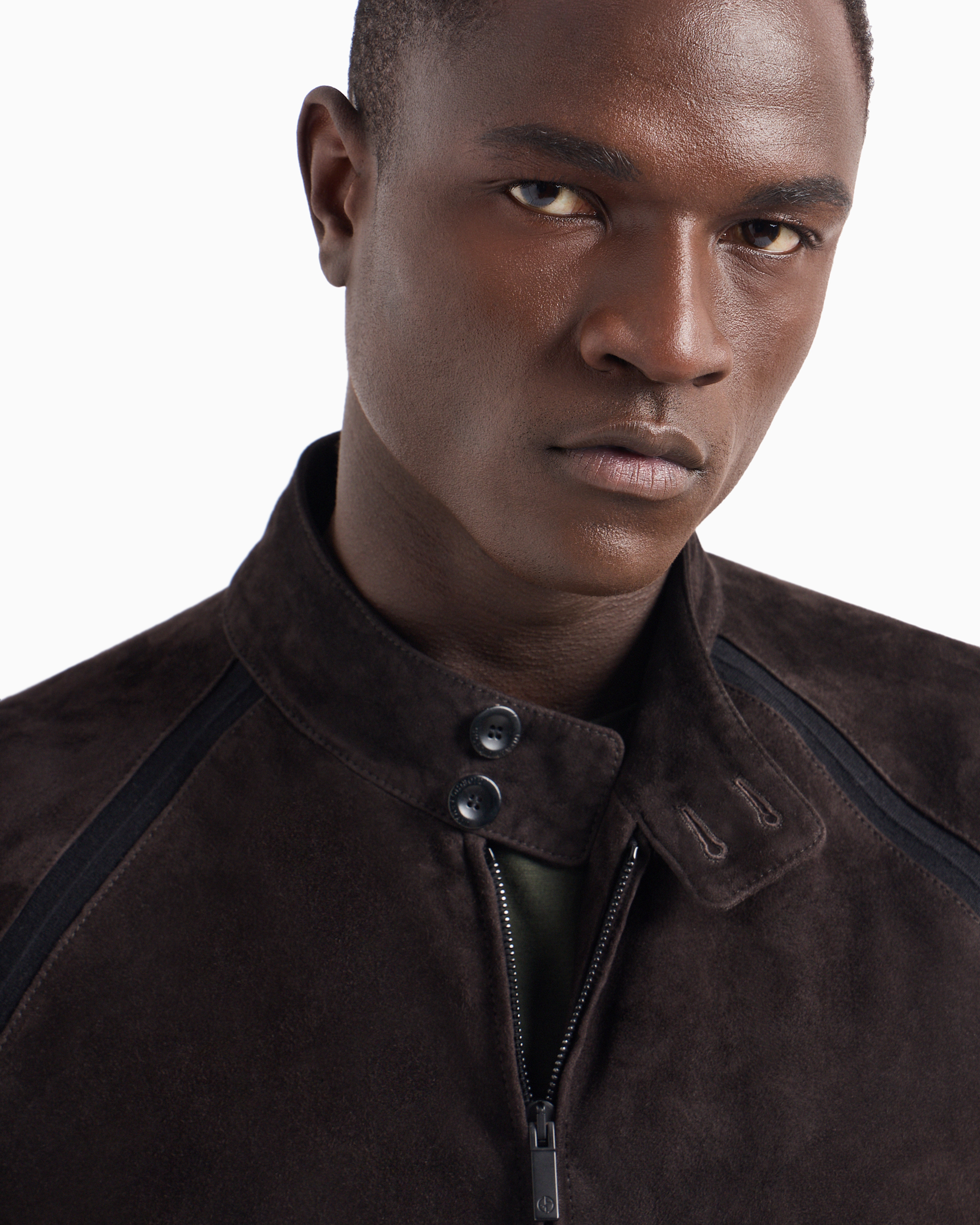 Giorgio Armani Official Store Lambskin Suede Zipped Blouson In Brown