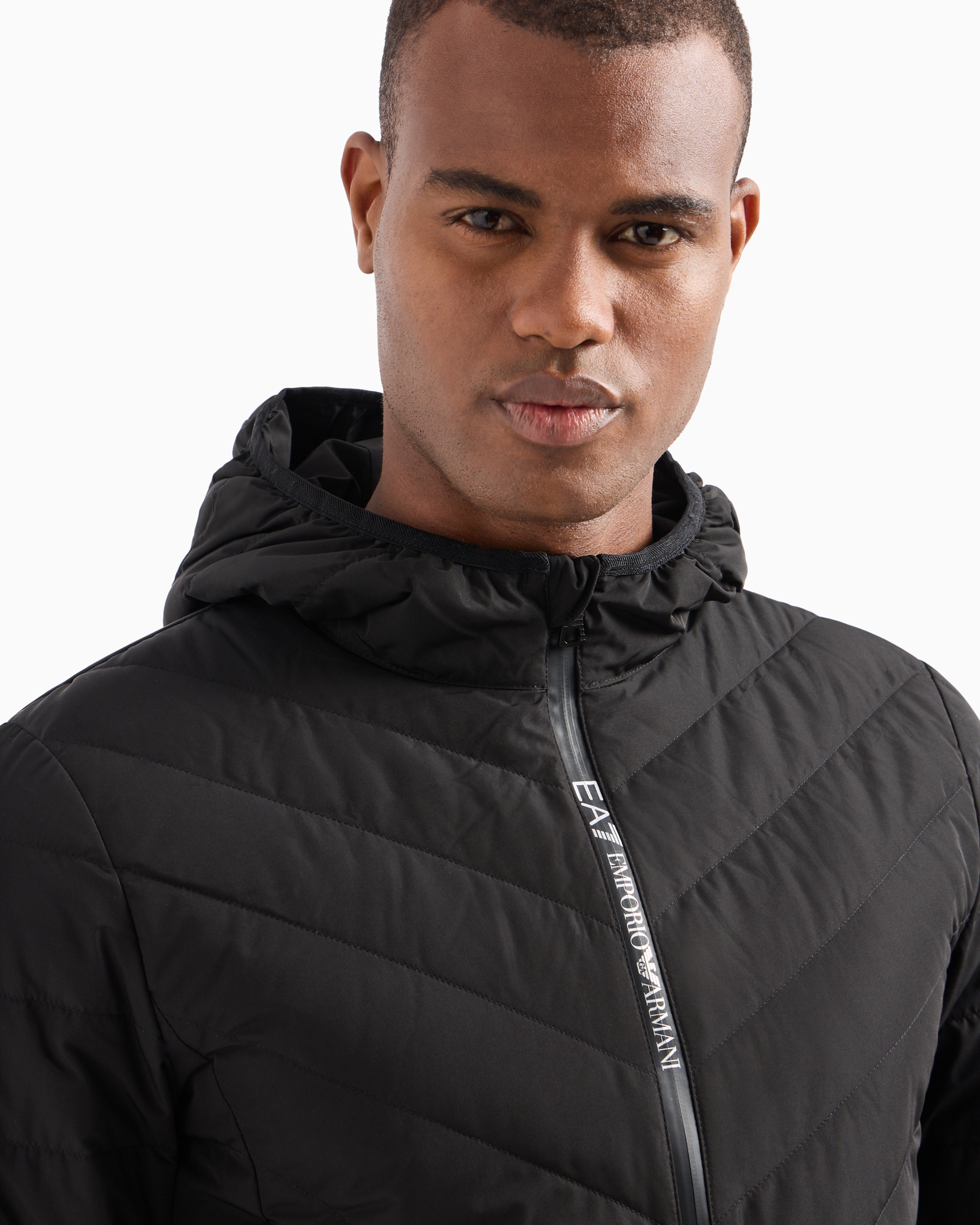 Shop Ea7 Premium Shield Packable Hooded Down Jacket In Black