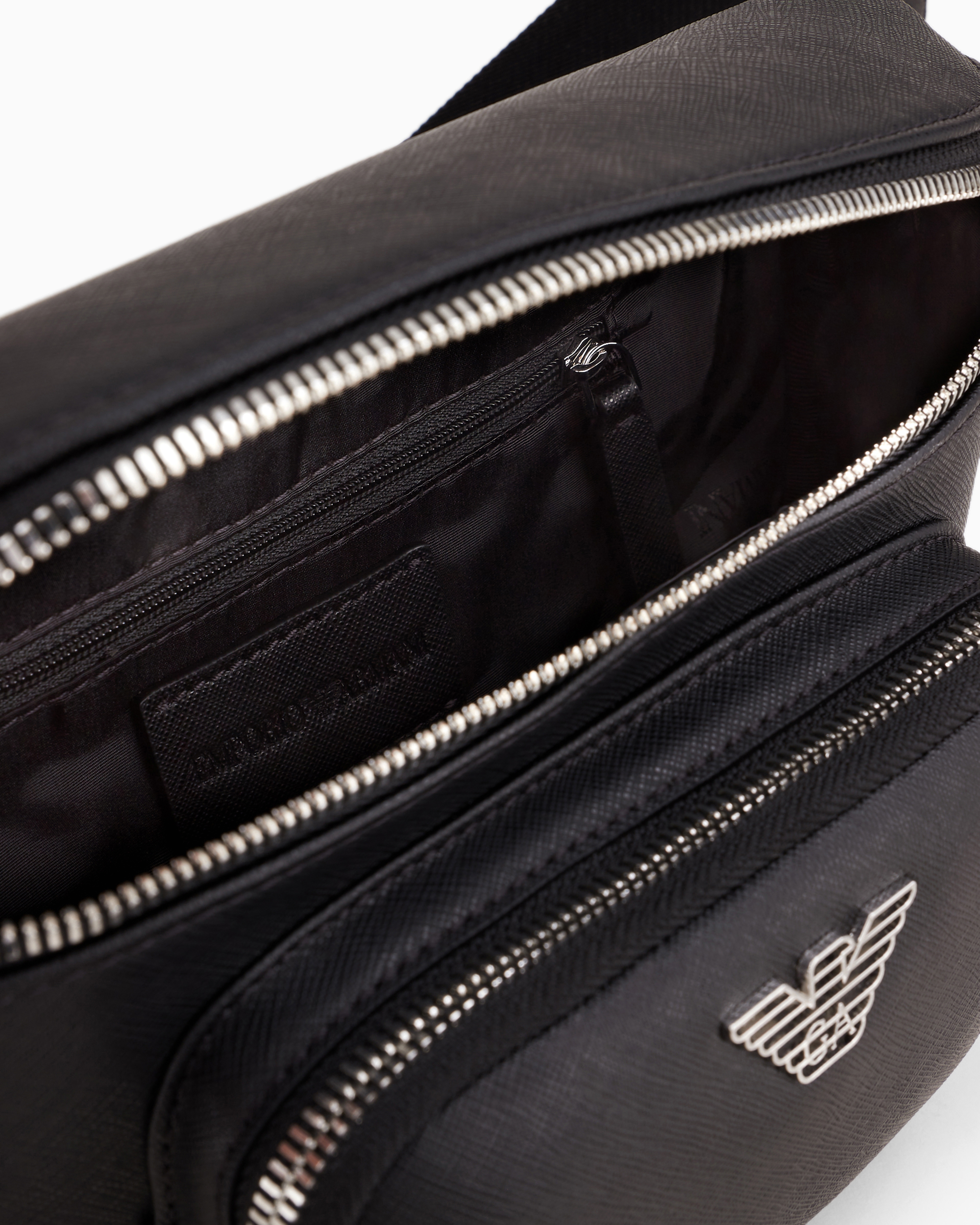 Emporio Armani Regenerated-leather Belt Bag With Eagle Pate In Black