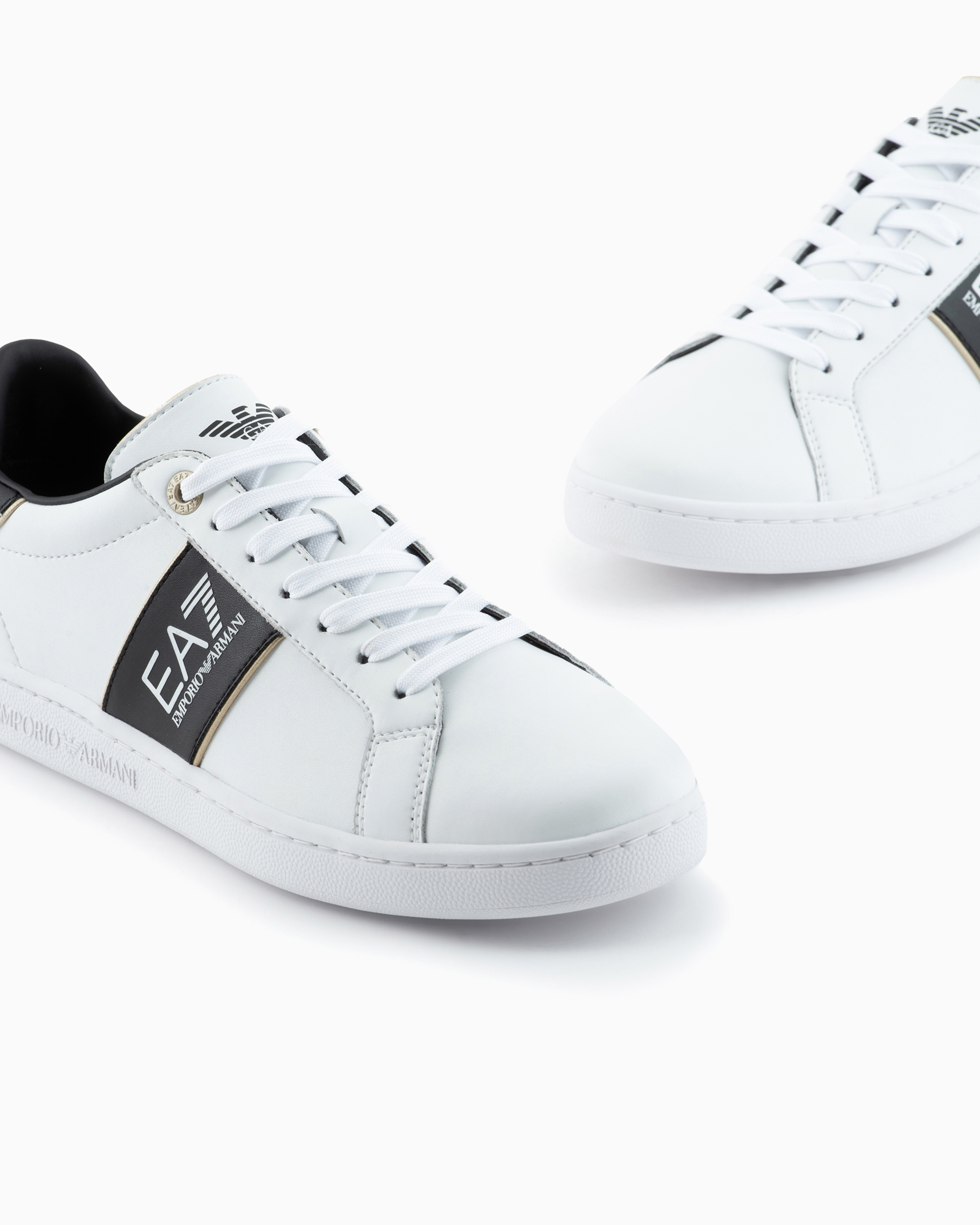 Ea7 Perforated Logo-stripe Low-top Sneakers In Bianco E Nero
