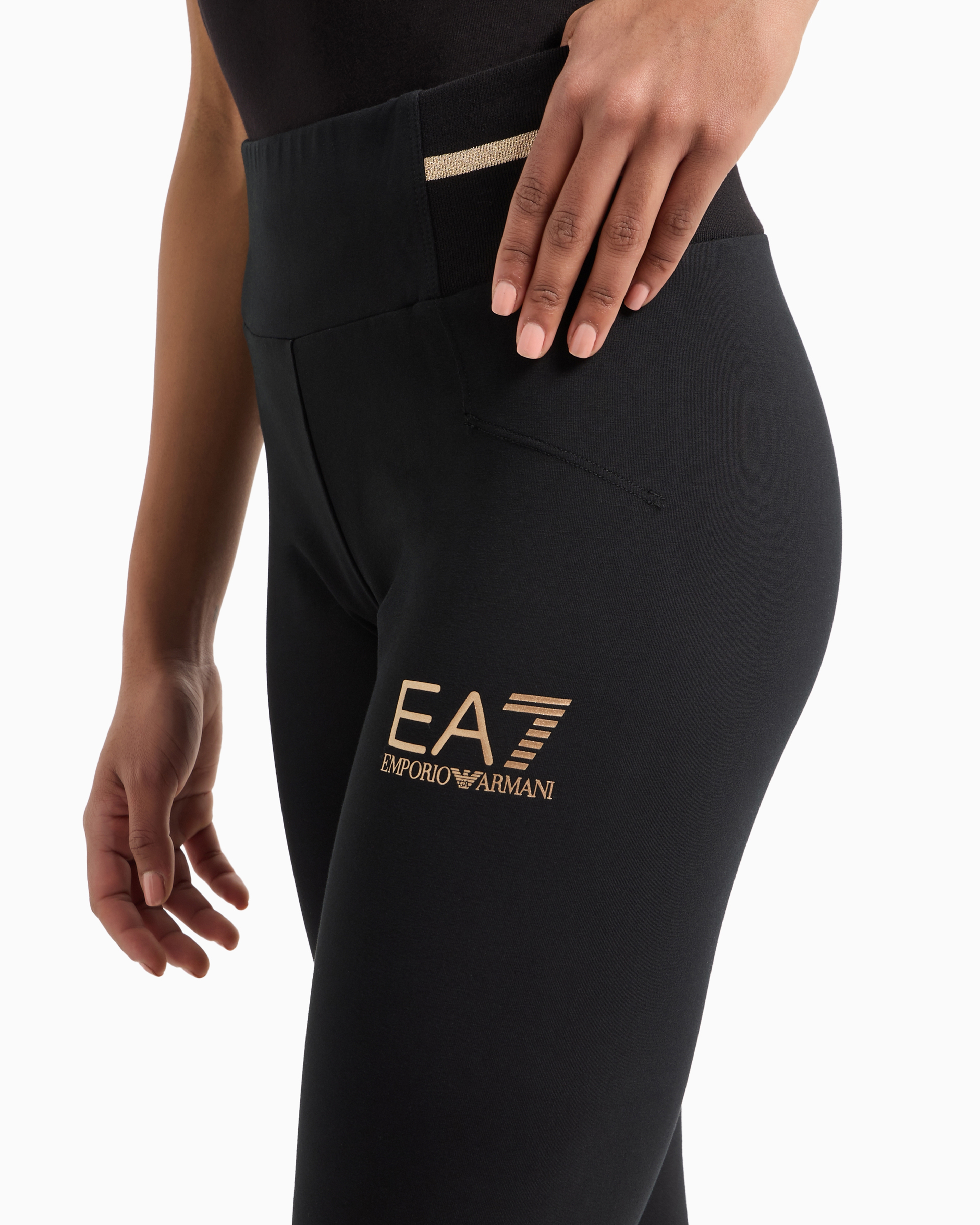 Shop Ea7 Core Lady Stretch-cotton Trousers In Black 1