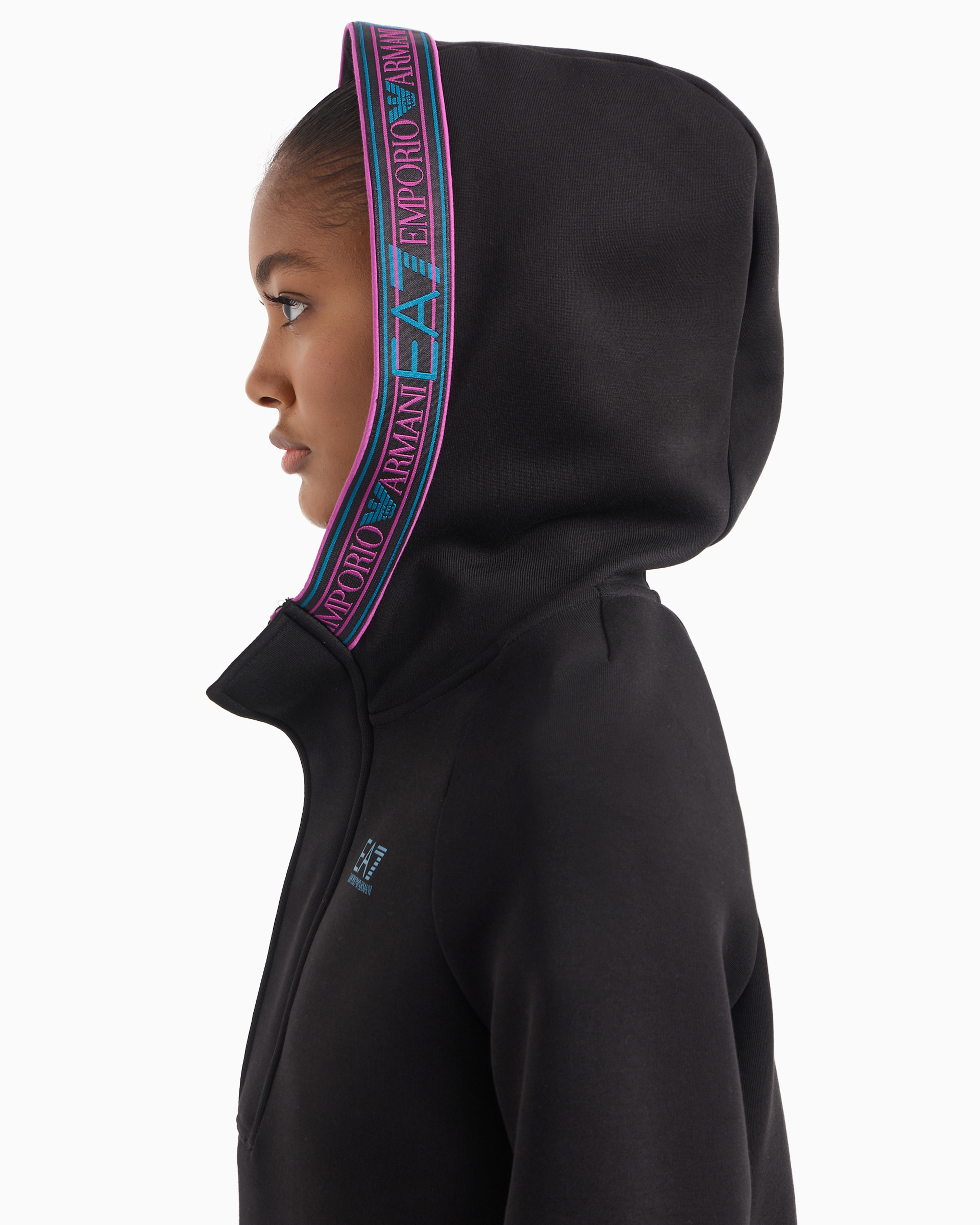 Shop Ea7 Dynamic Athlete Hooded Sweatshirt In Natural Ventus7 Technical Fabric In Black