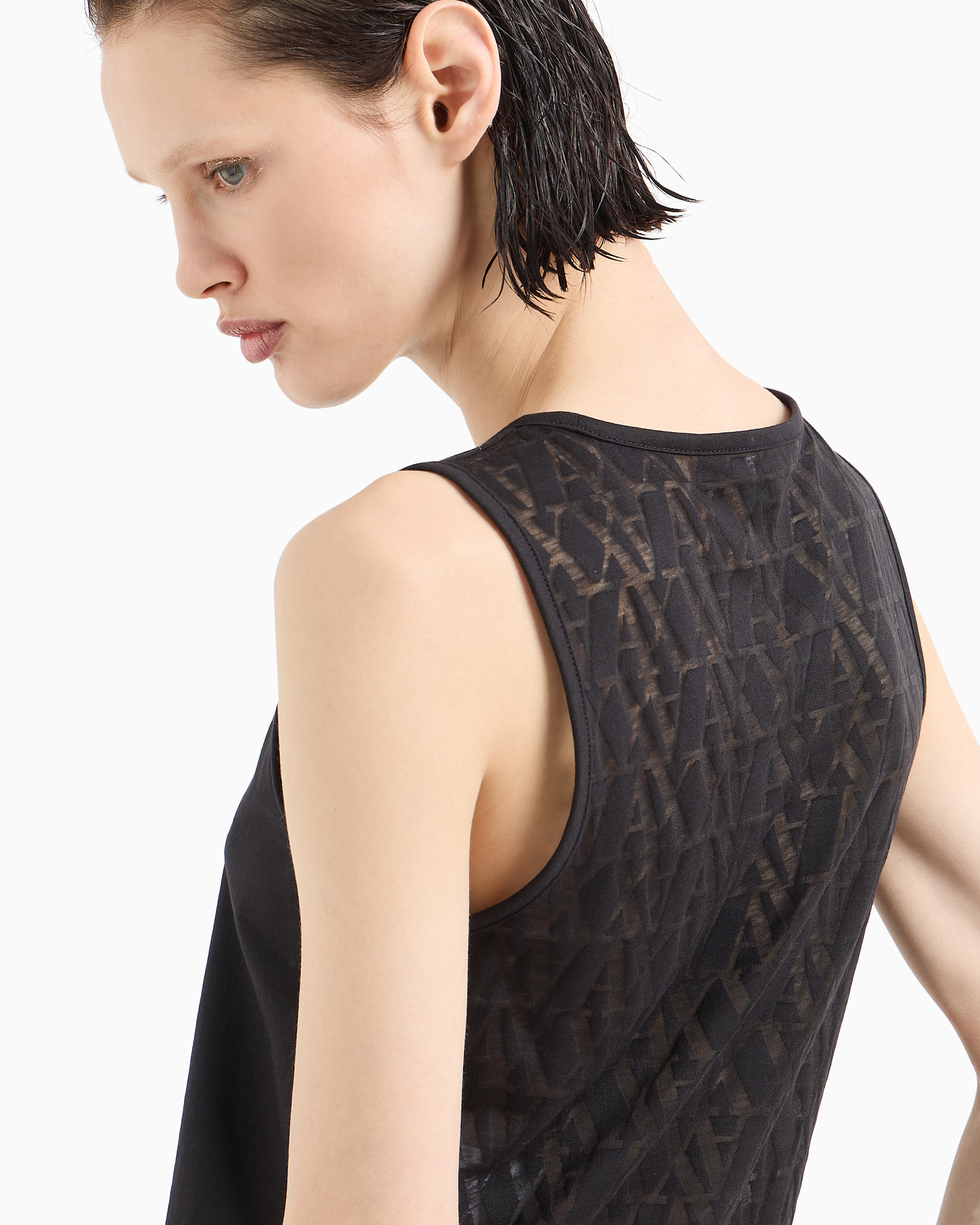 Top with back flamed monogram fabric
