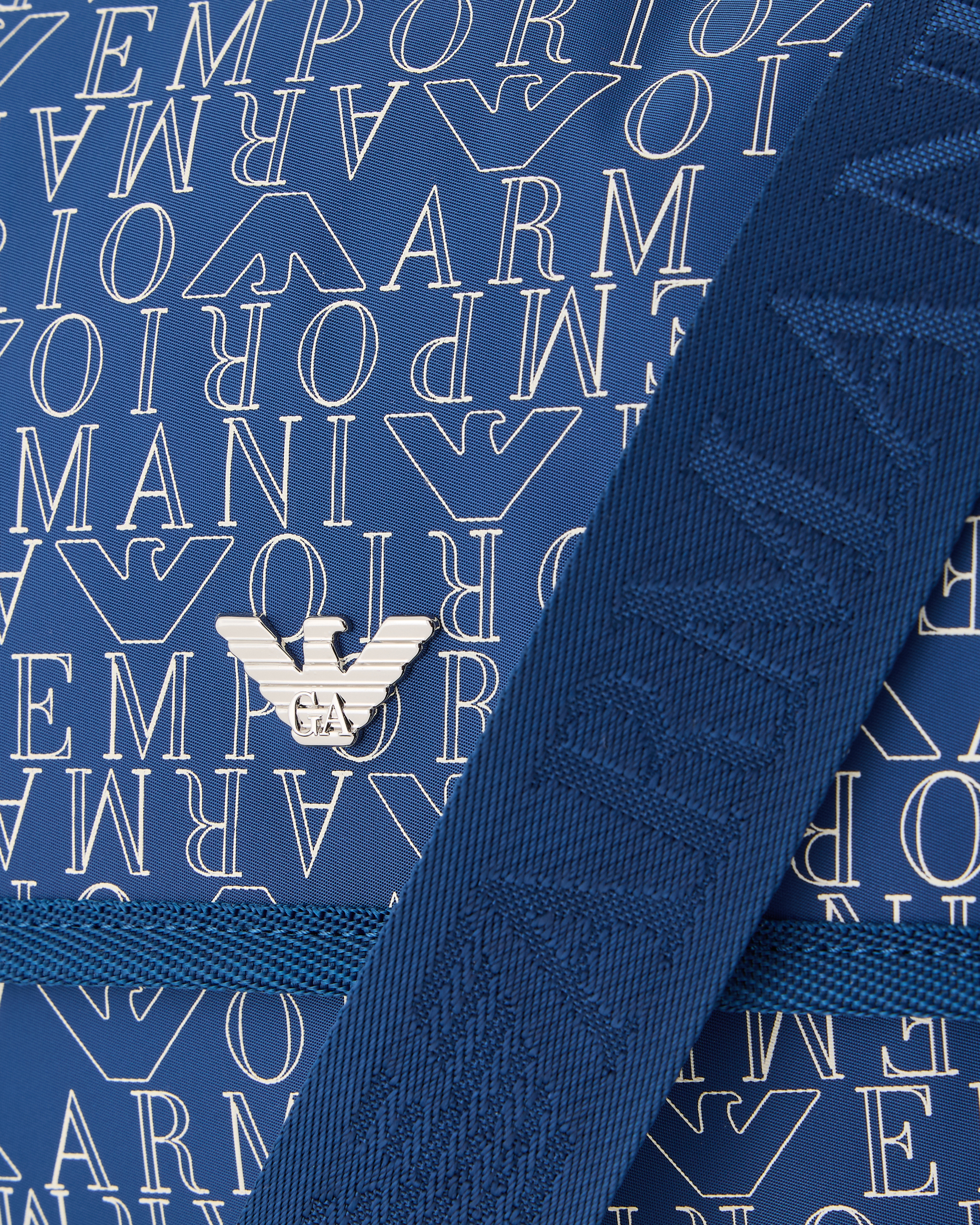 【関税・送料込み】Emporio Armani Monogram Blue Ecru Mini Bag Small MyEA shopper bag with deer print | Emporio Armani