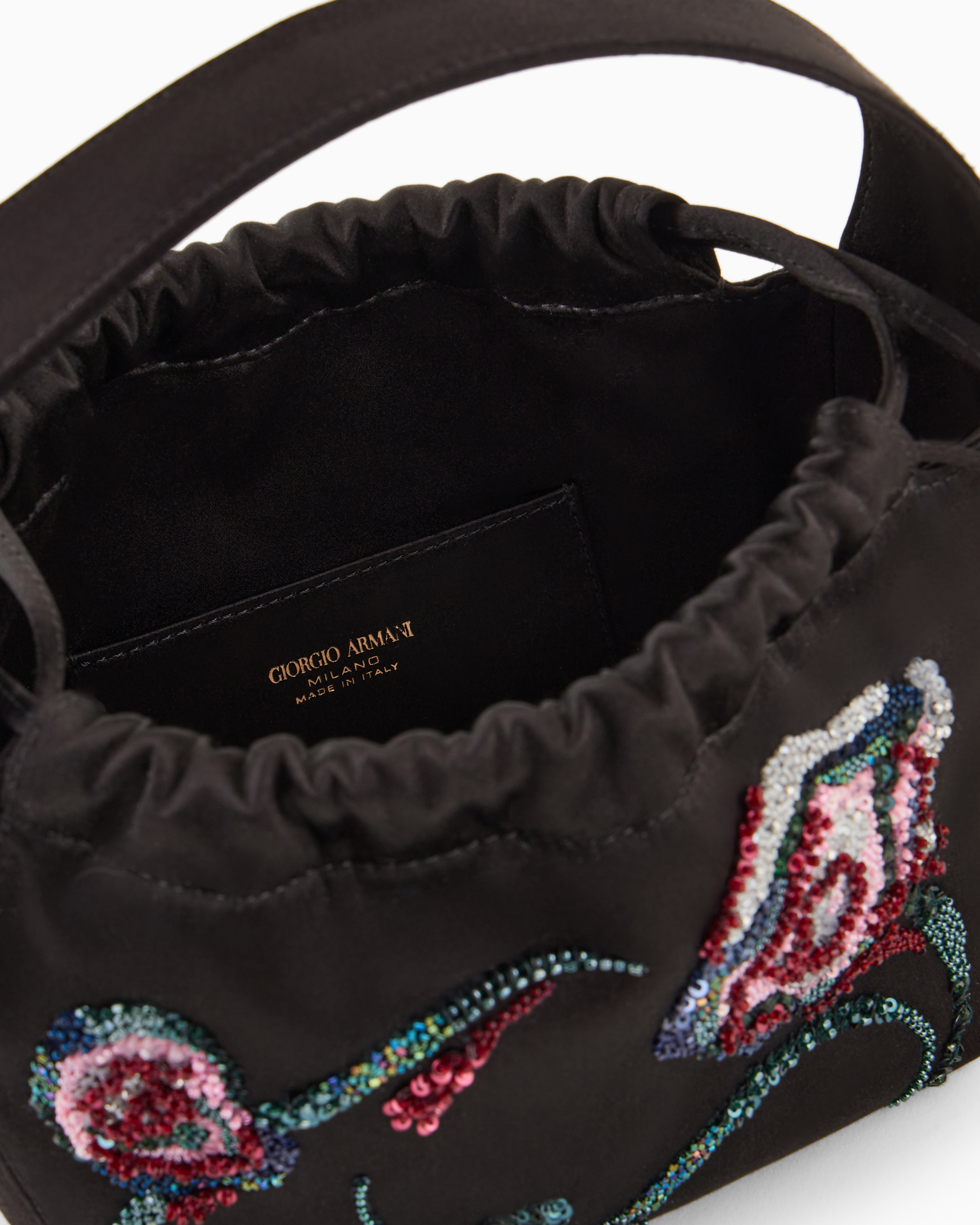 Giorgio Armani Embroidered Satin Small Bucket Bag In Patterned