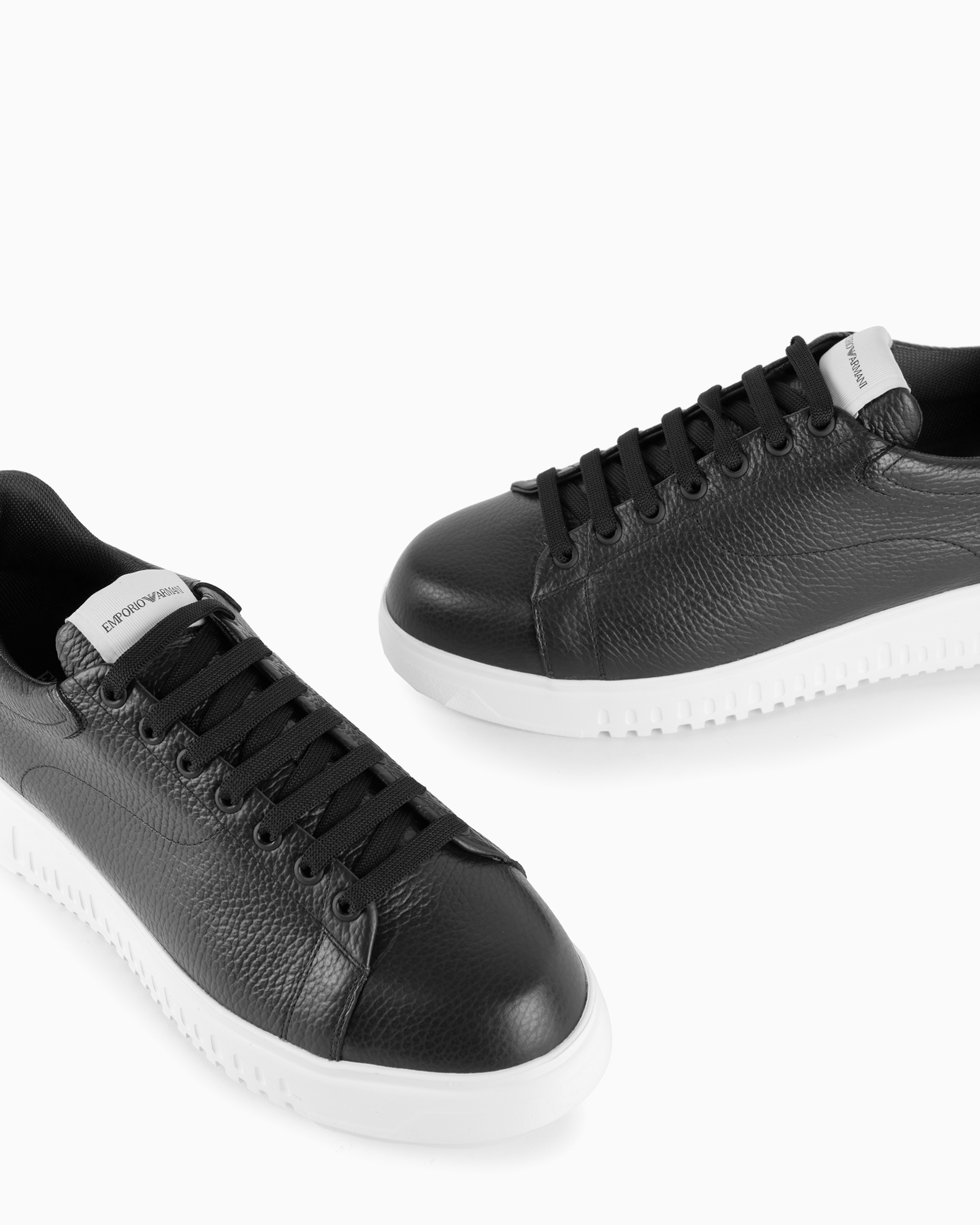 Emporio Armani Official Store Tumbled Leather Sneakers In Black