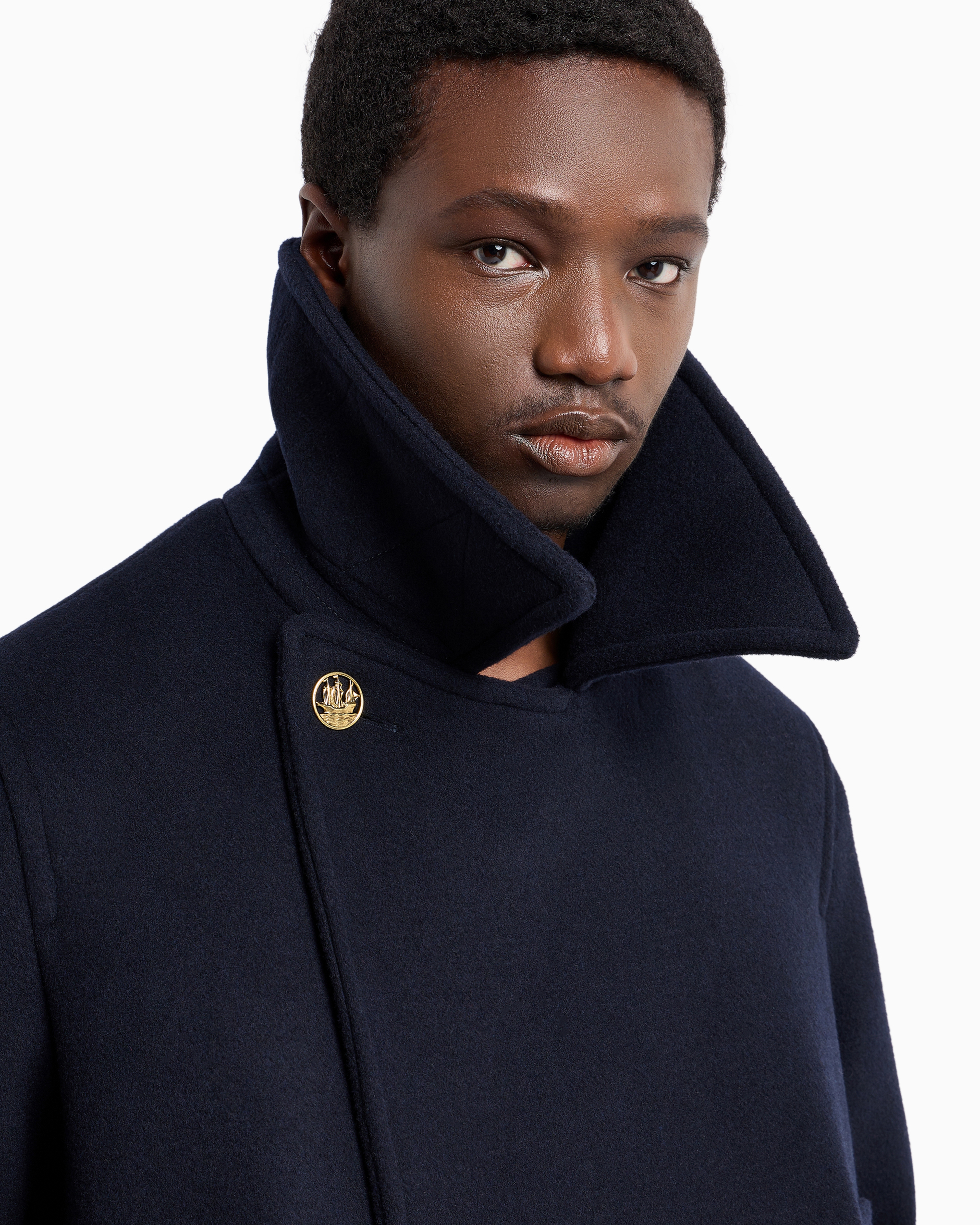 Double-breasted, wool cloth coat with gold buttons | Emporio Armani