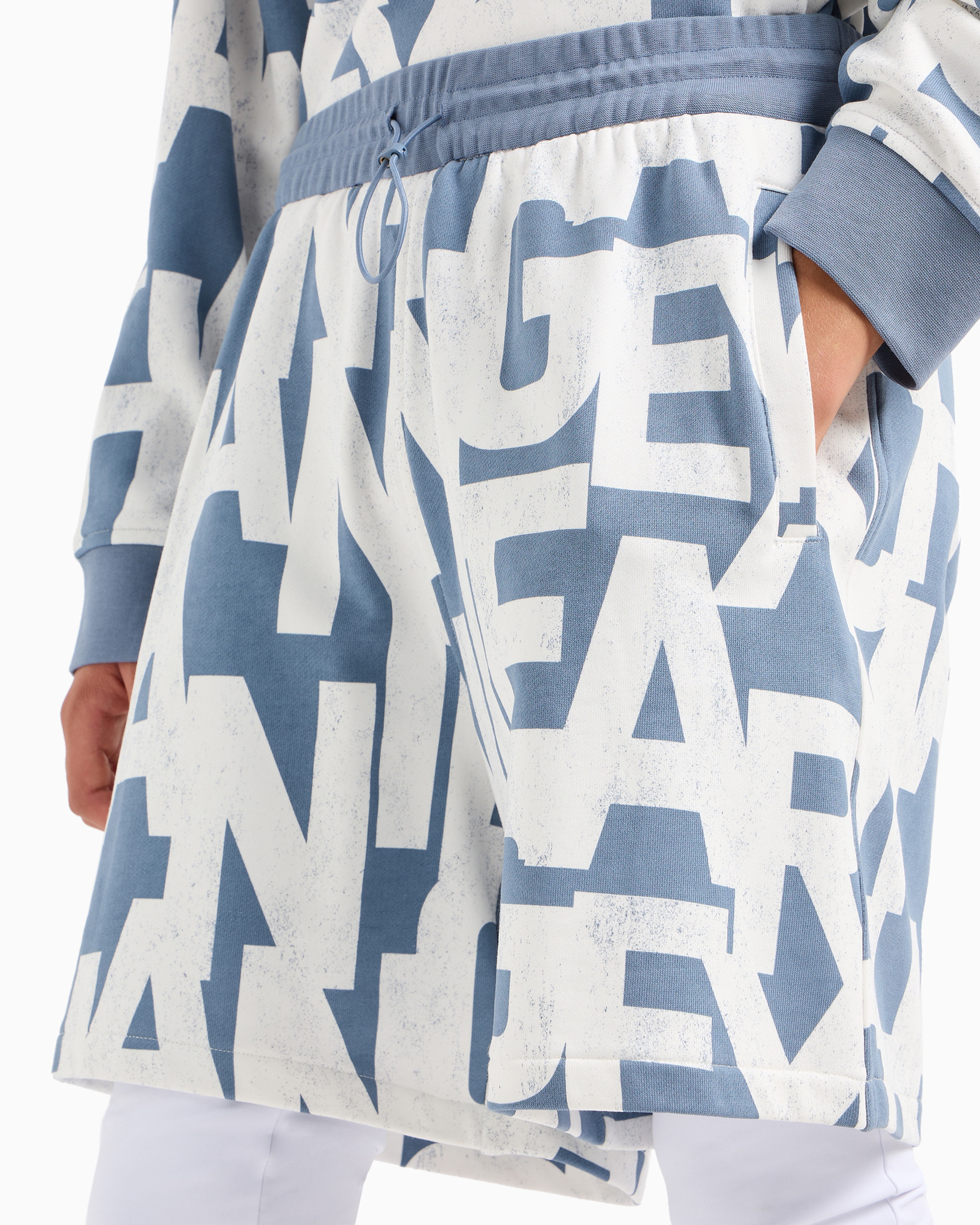 Shop Armani Exchange Oversized French Terry Bermuda Shorts With Allover Asv Maxi-logo In Azure