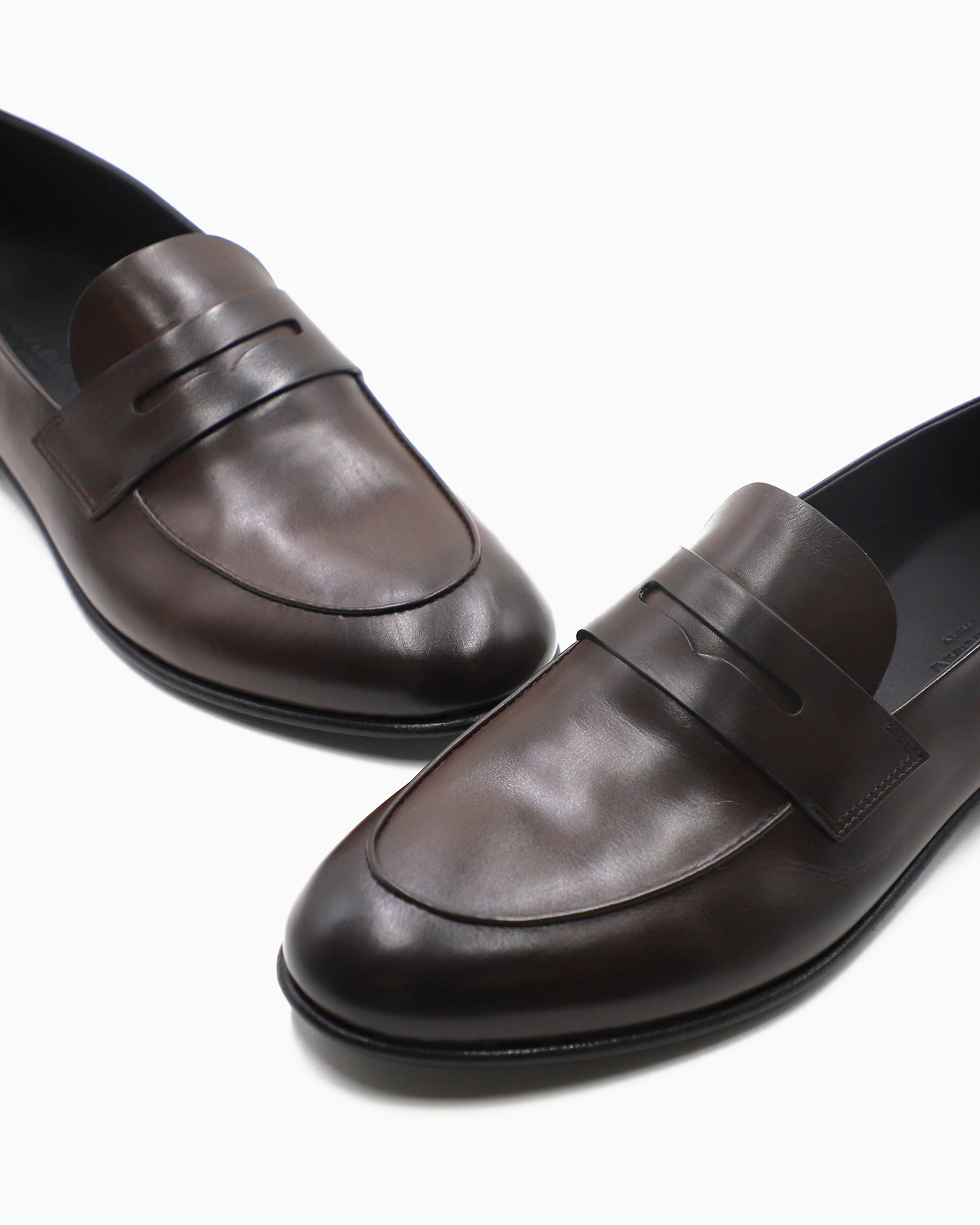 Giorgio Armani Official Store Leather Loafers In Brown