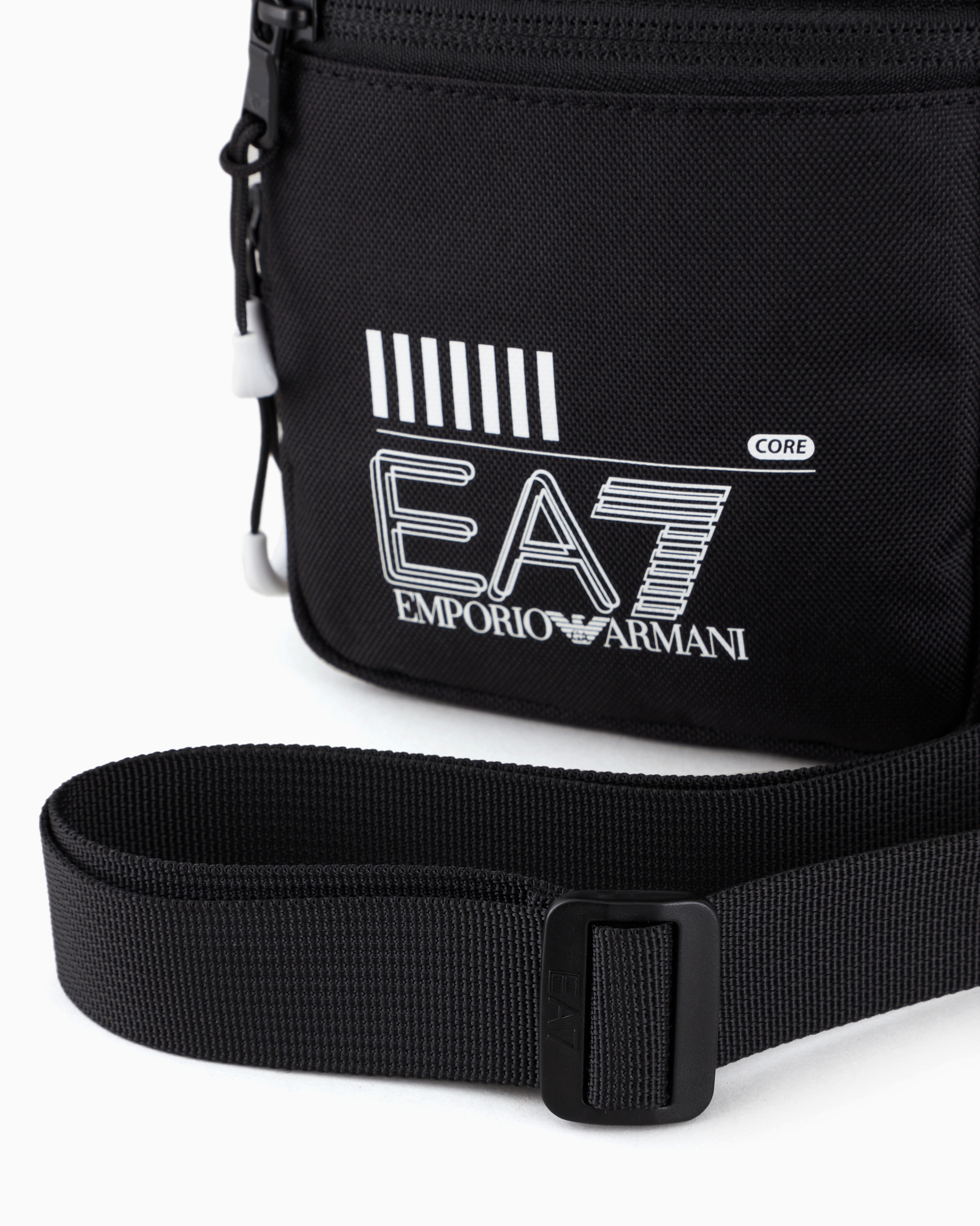 Emporio Armani Recycled Fabric Train Core Mini Shoulder Bag In Black
