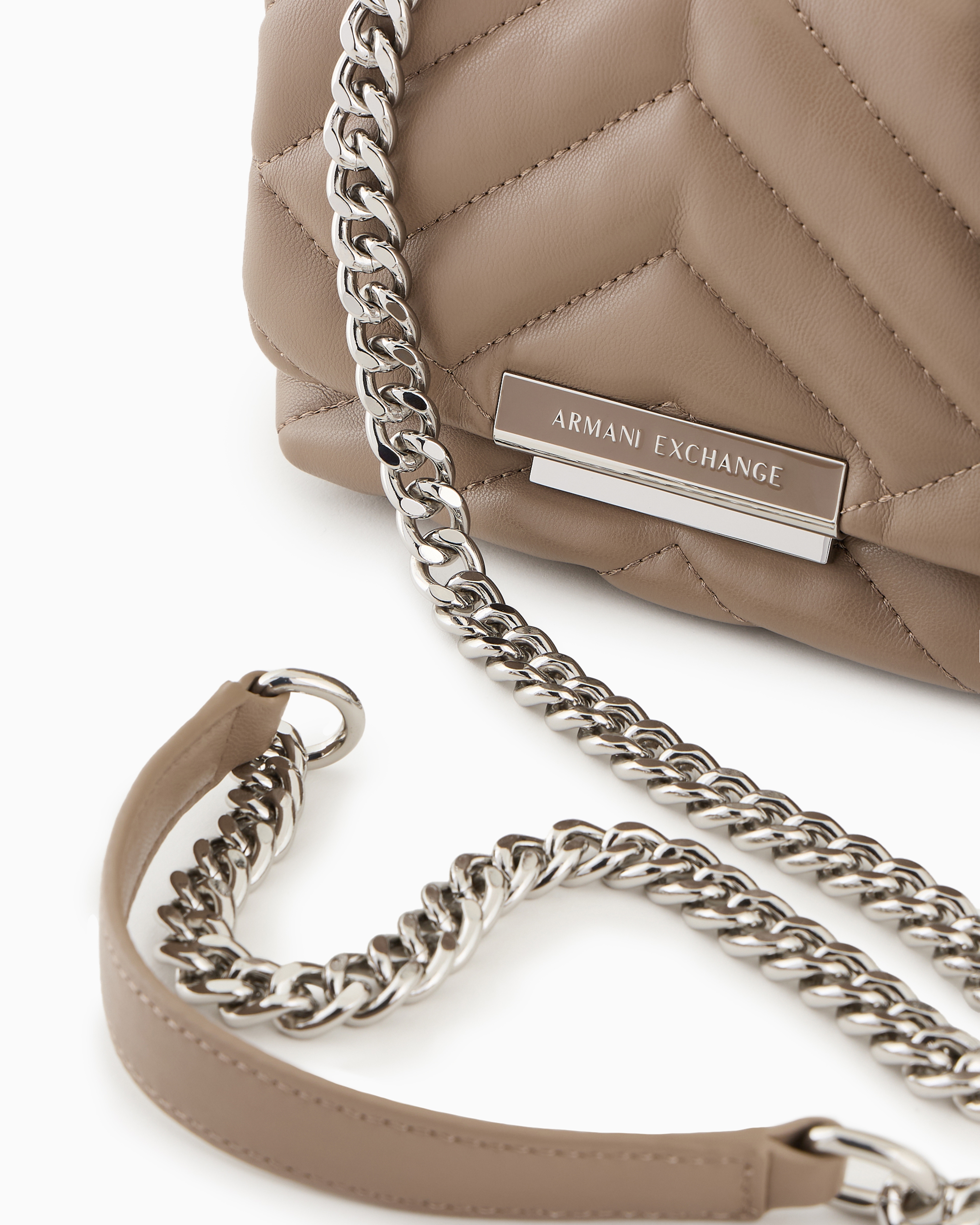 Shop Armani Exchange Small Shoulder Bag With Quilted Workmanship In Beige